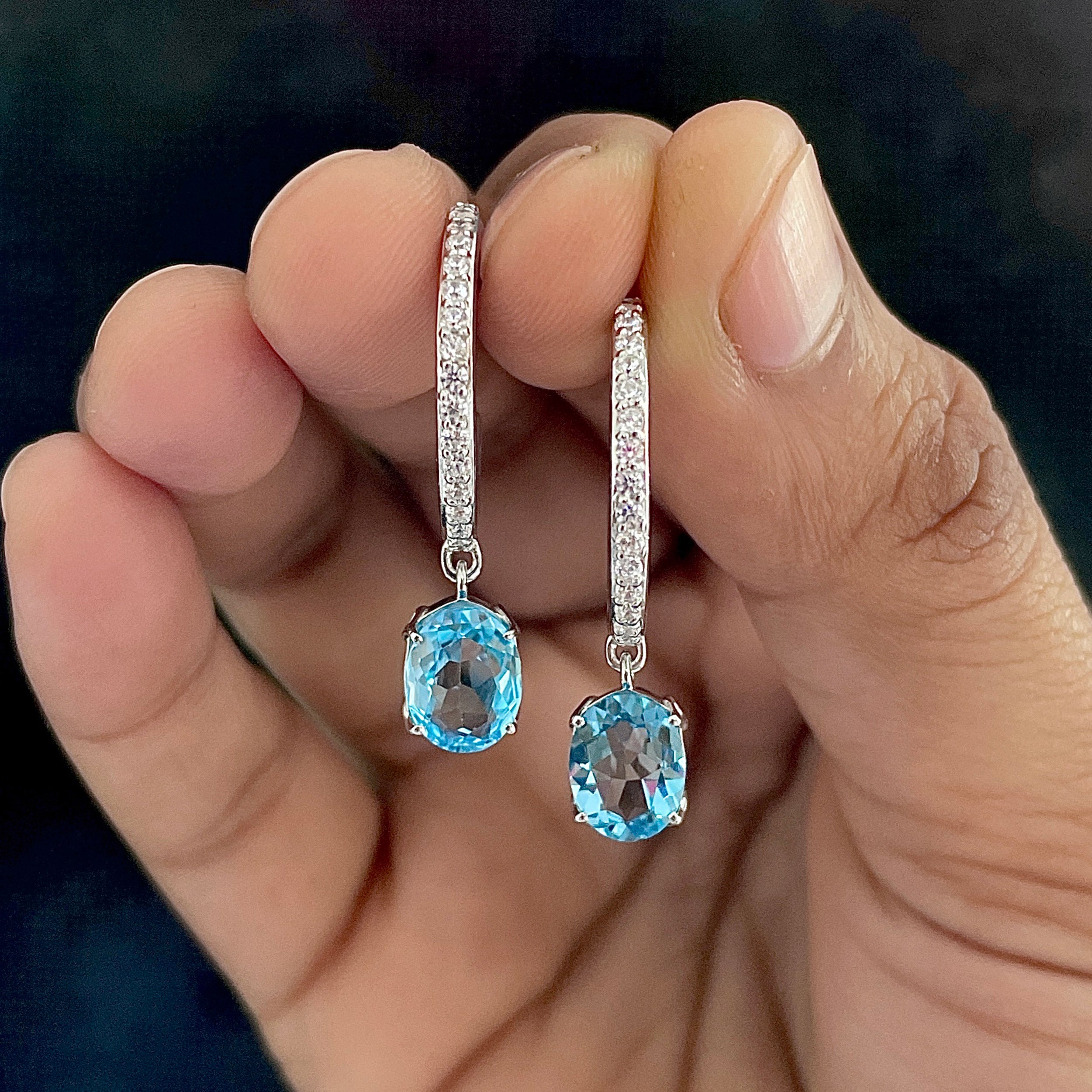 Swiss Blue Topaz Hoop Earring-(SBTZ-SE-1469.)