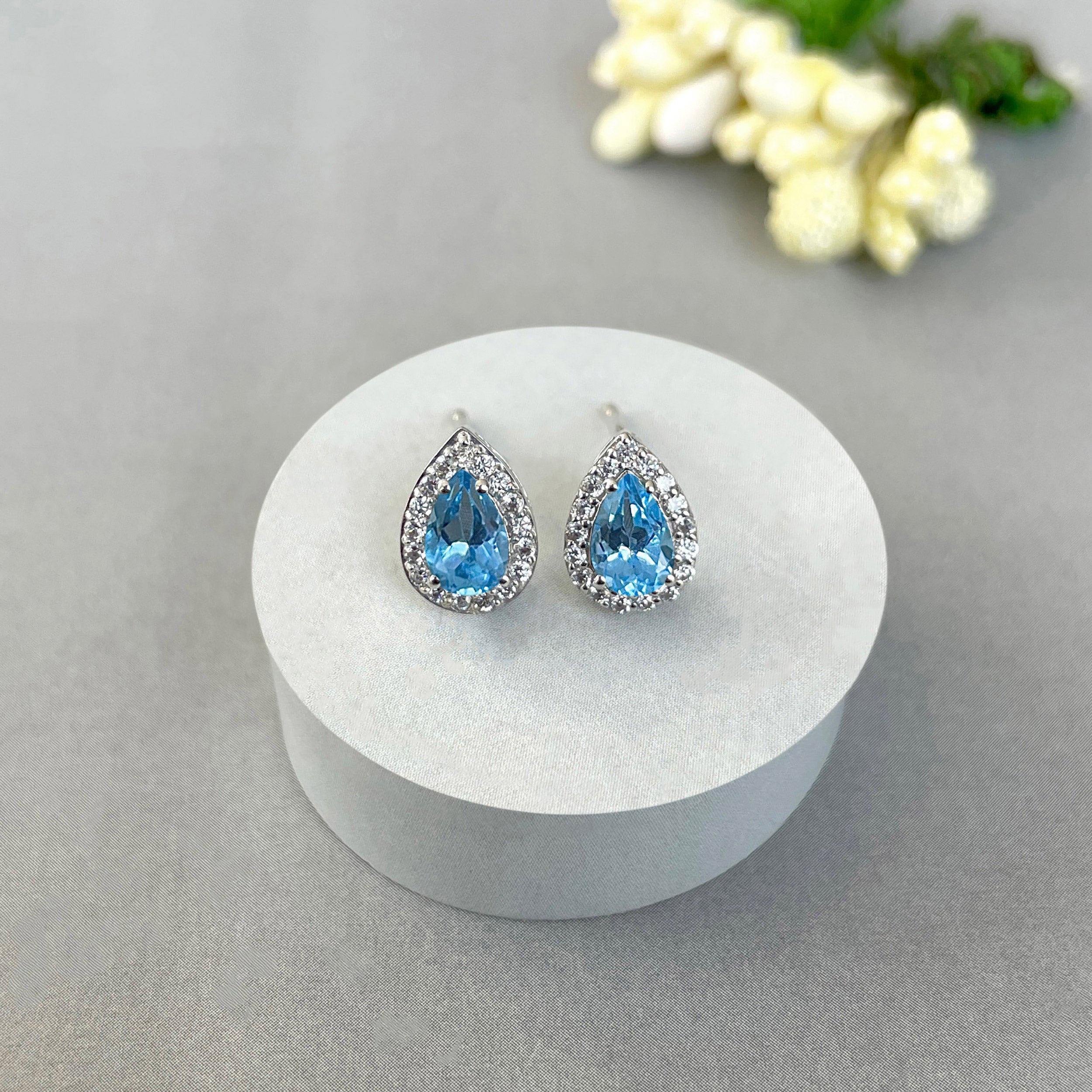 Swiss Blue Topaz Stud Earring-(SBTZ-SE-52-W.)