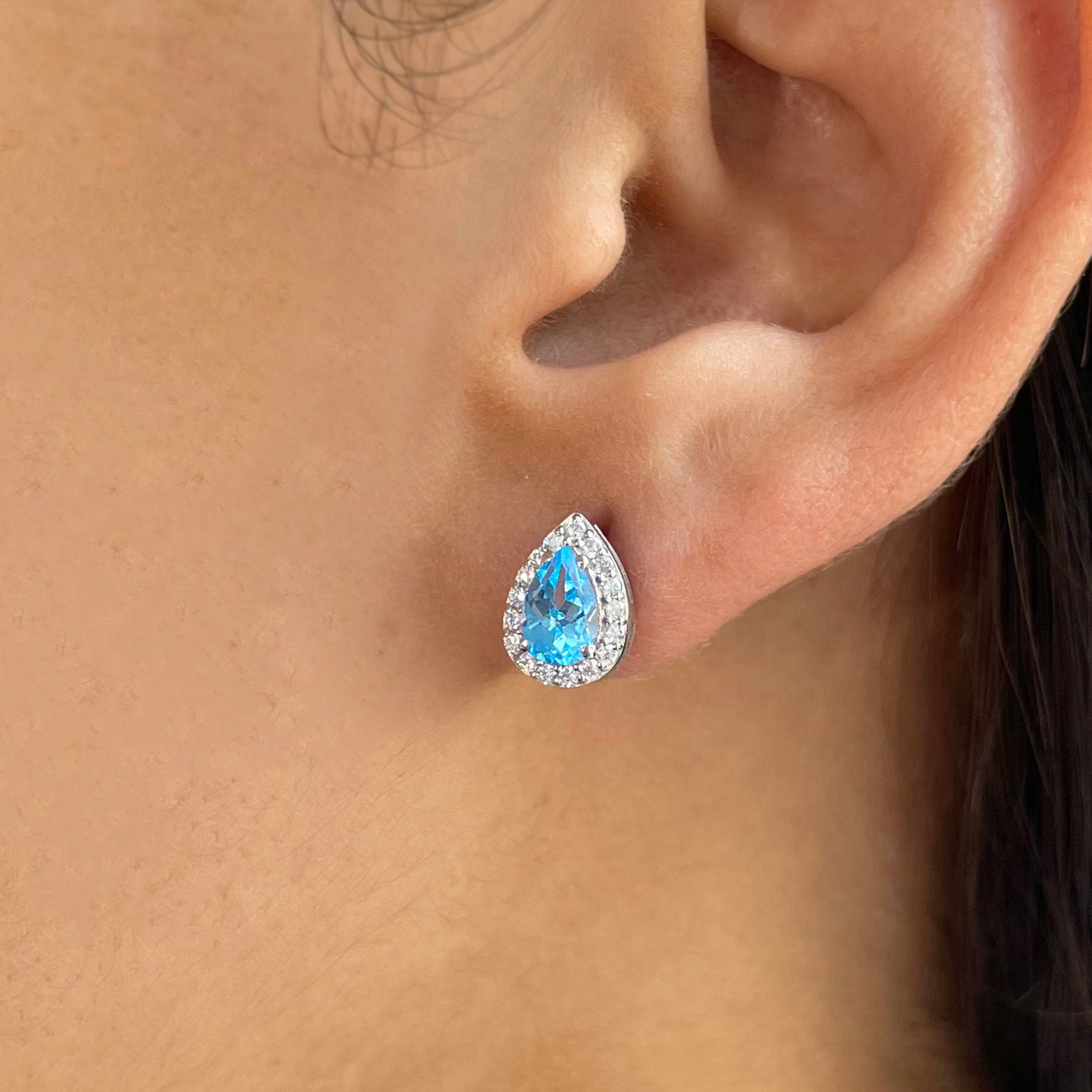 Swiss Blue Topaz Stud Earring-(SBTZ-SE-52-W.)