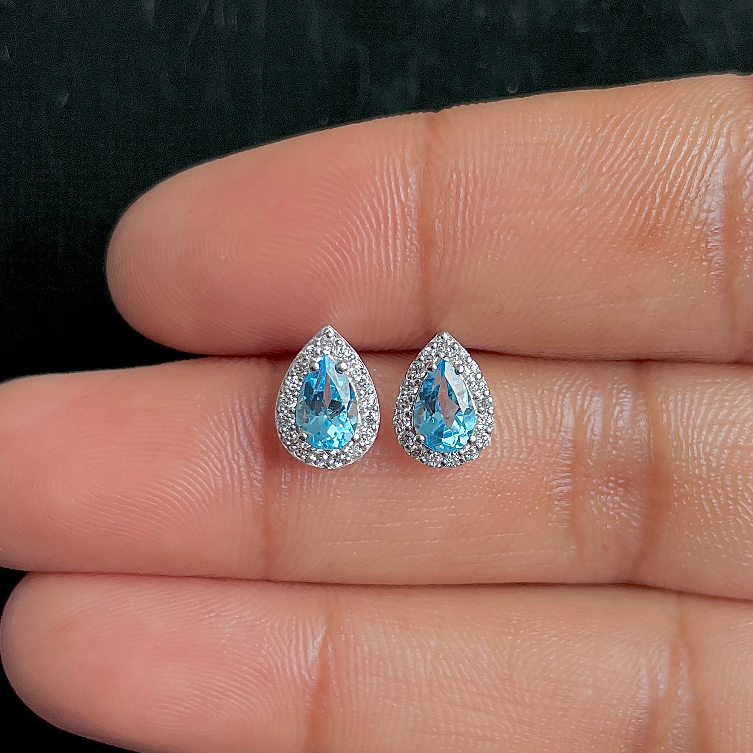Swiss Blue Topaz Stud Earrings-(SBTZ-SE-52W.)