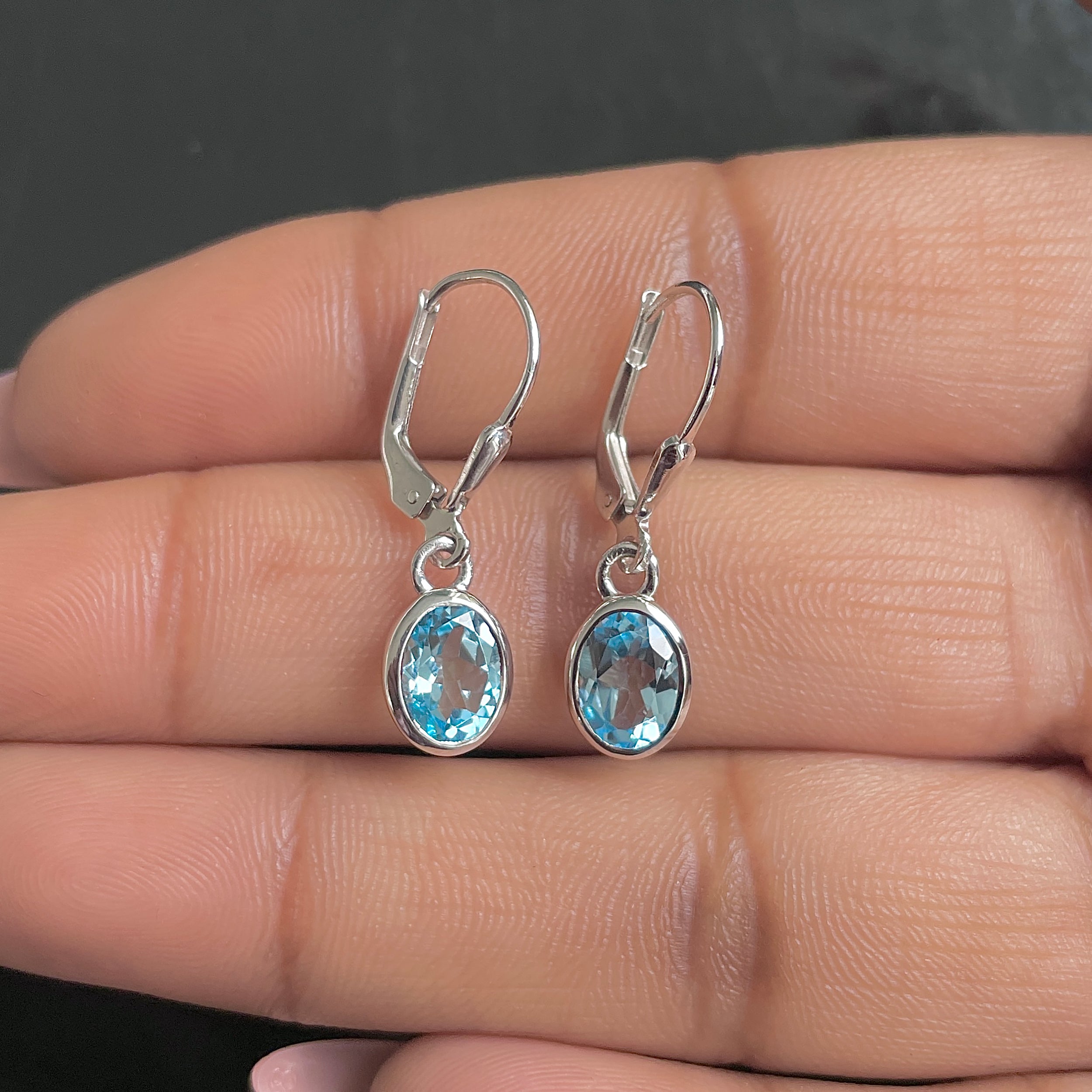 Swiss Blue Topaz Leverback Earring-(SBTZ-SE-547.)