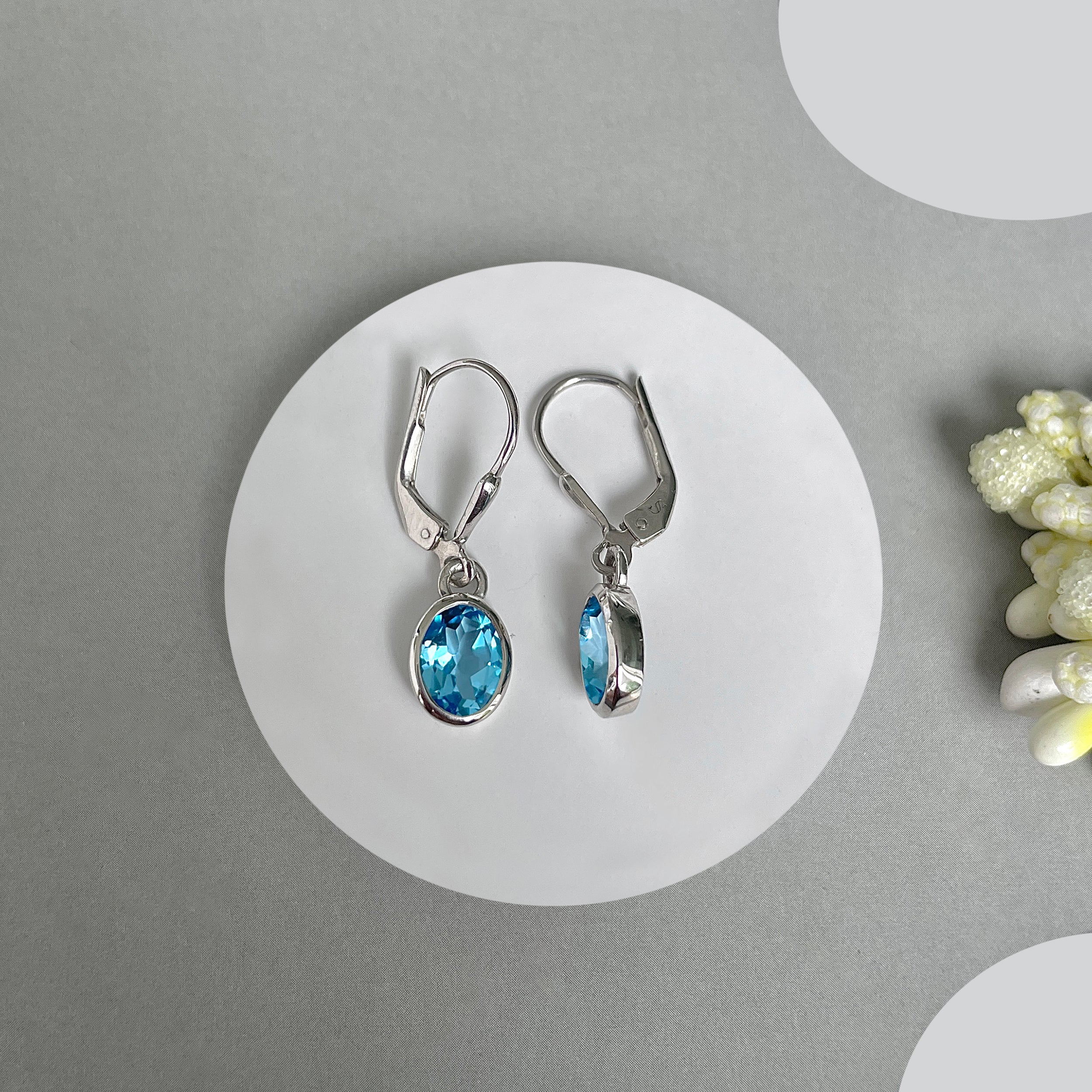 Swiss Blue Topaz Leverback Earrings-(SBTZ-SE-547.)