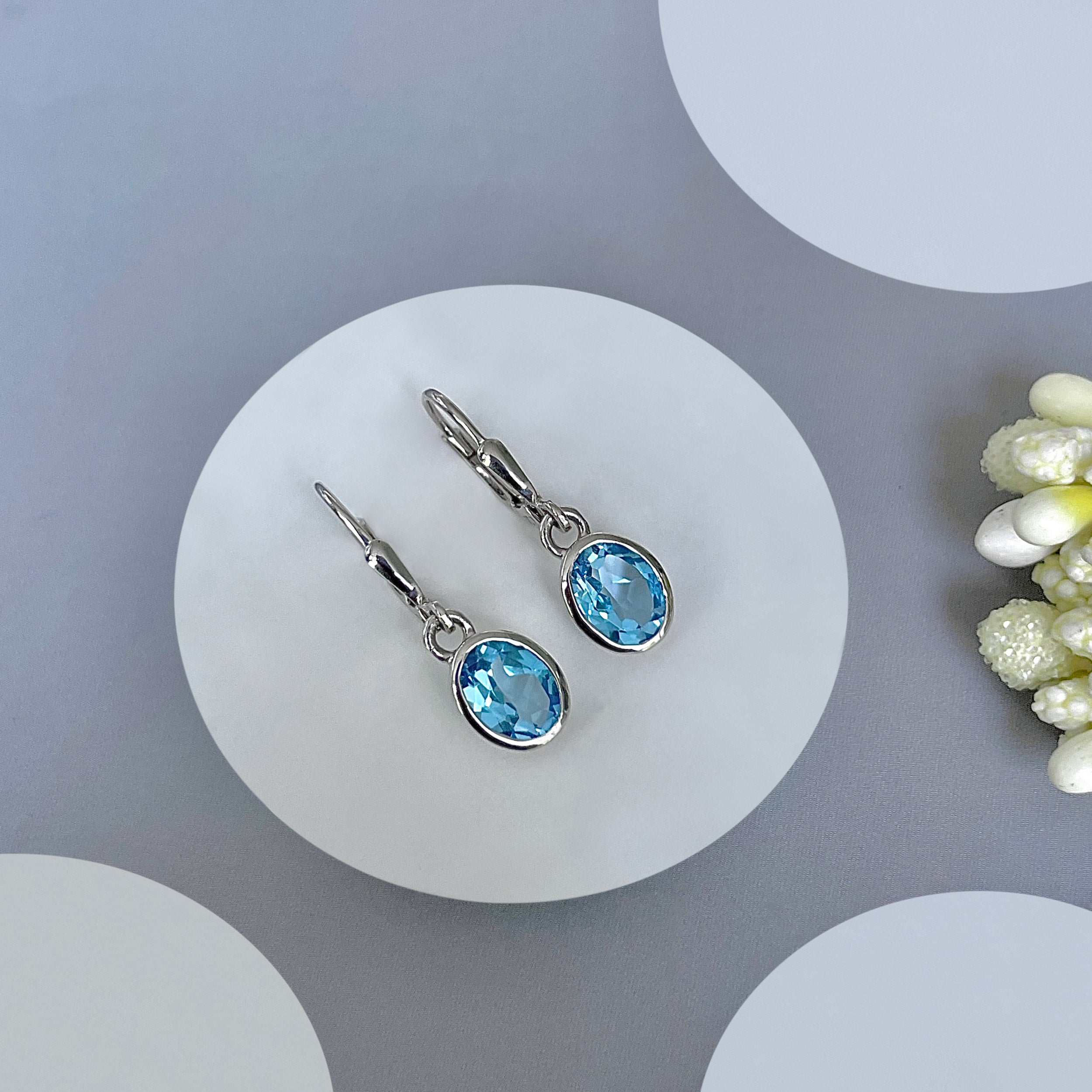 Swiss Blue Topaz Leverback Earring-(SBTZ-SE-547.)