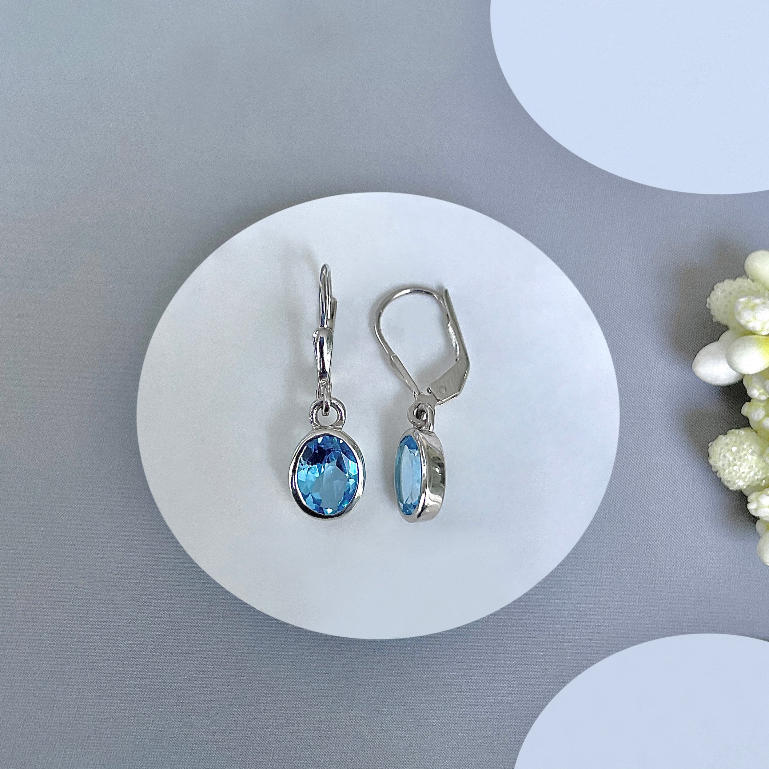 Swiss Blue Topaz Leverback Earring-(SBTZ-SE-547.)