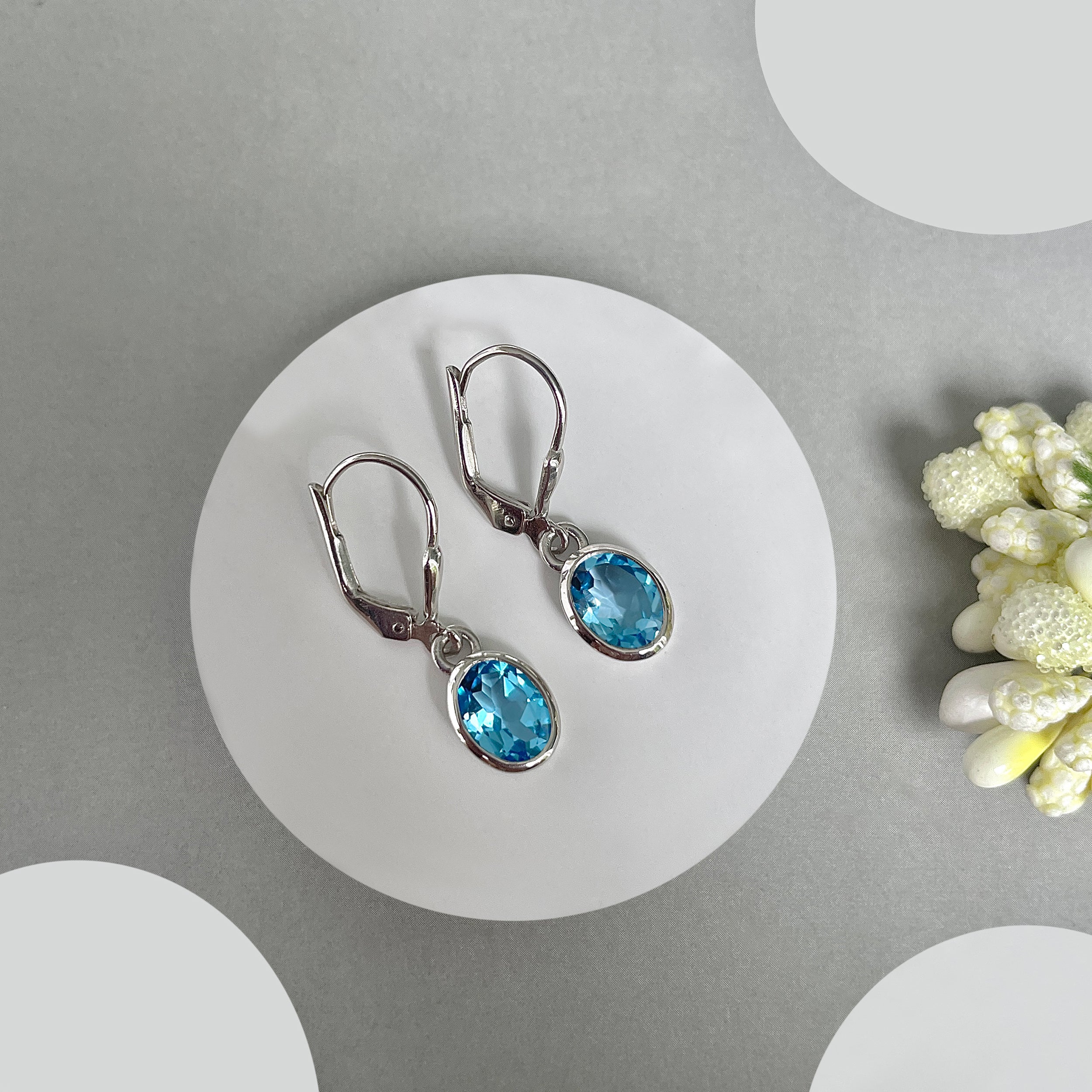 Swiss Blue Topaz Leverback Earrings-(SBTZ-SE-547.)