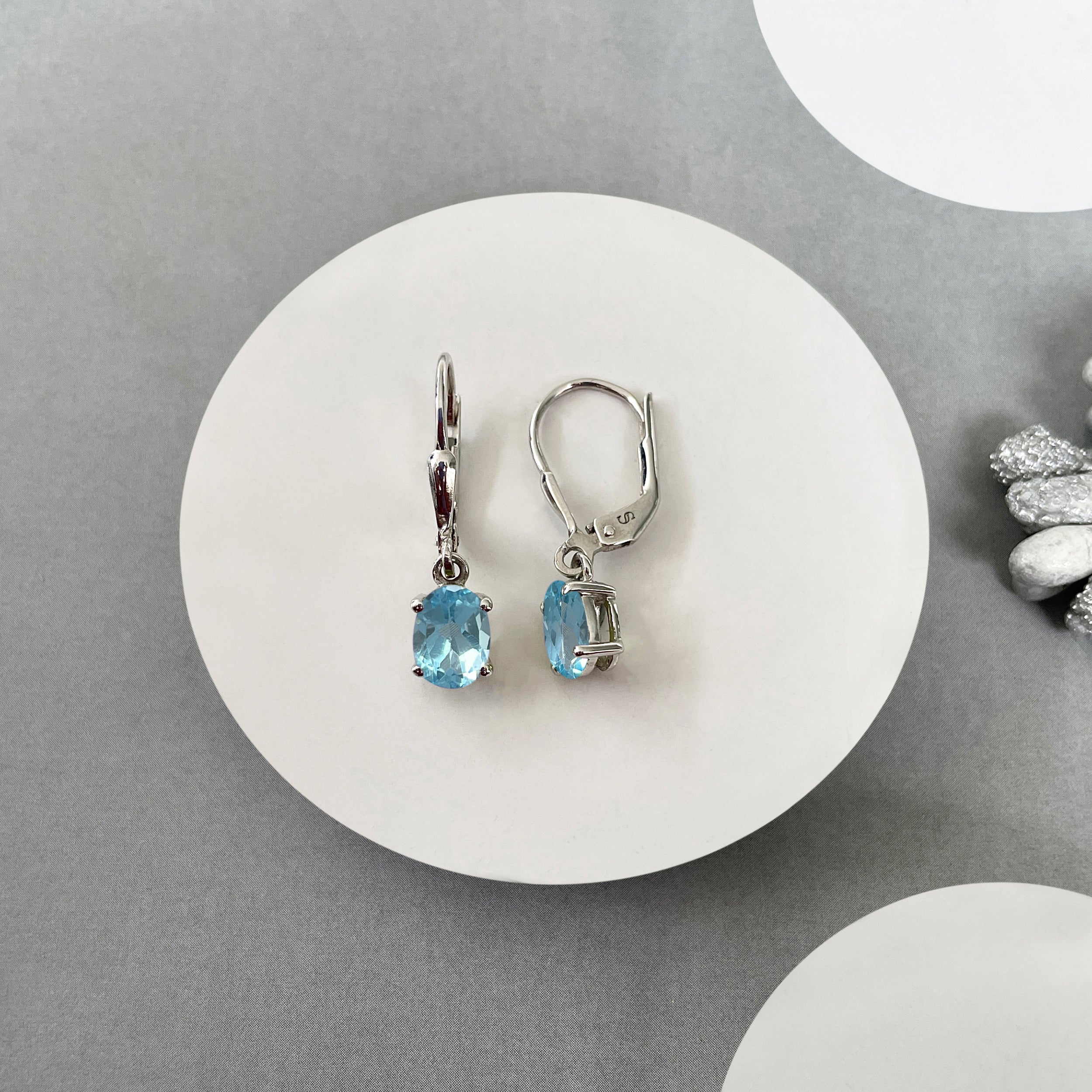 Swiss Blue Topaz Leverback Earrings-(SBTZ-SE-670.)