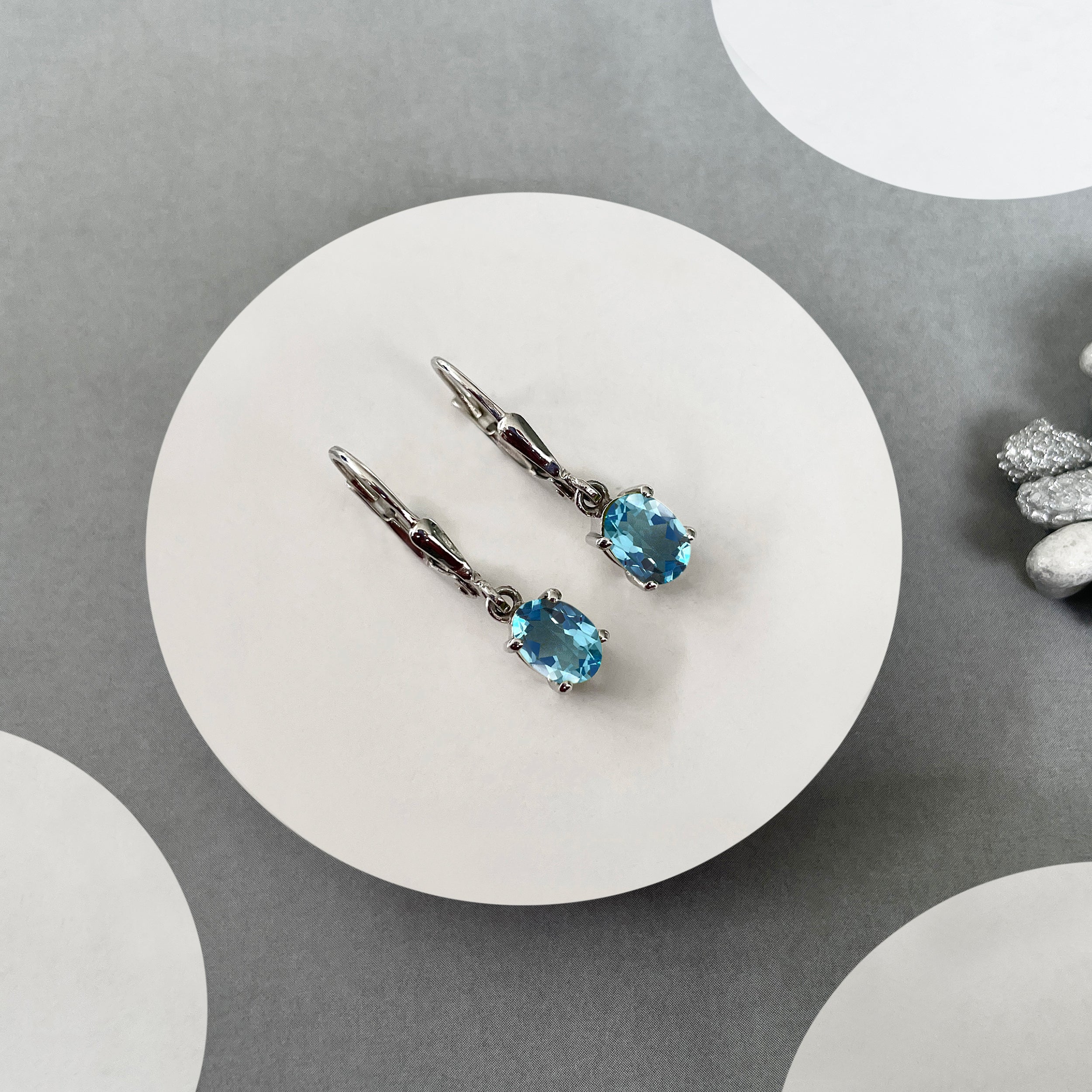 Swiss Blue Topaz Leverback Earring-(SBTZ-SE-670.)