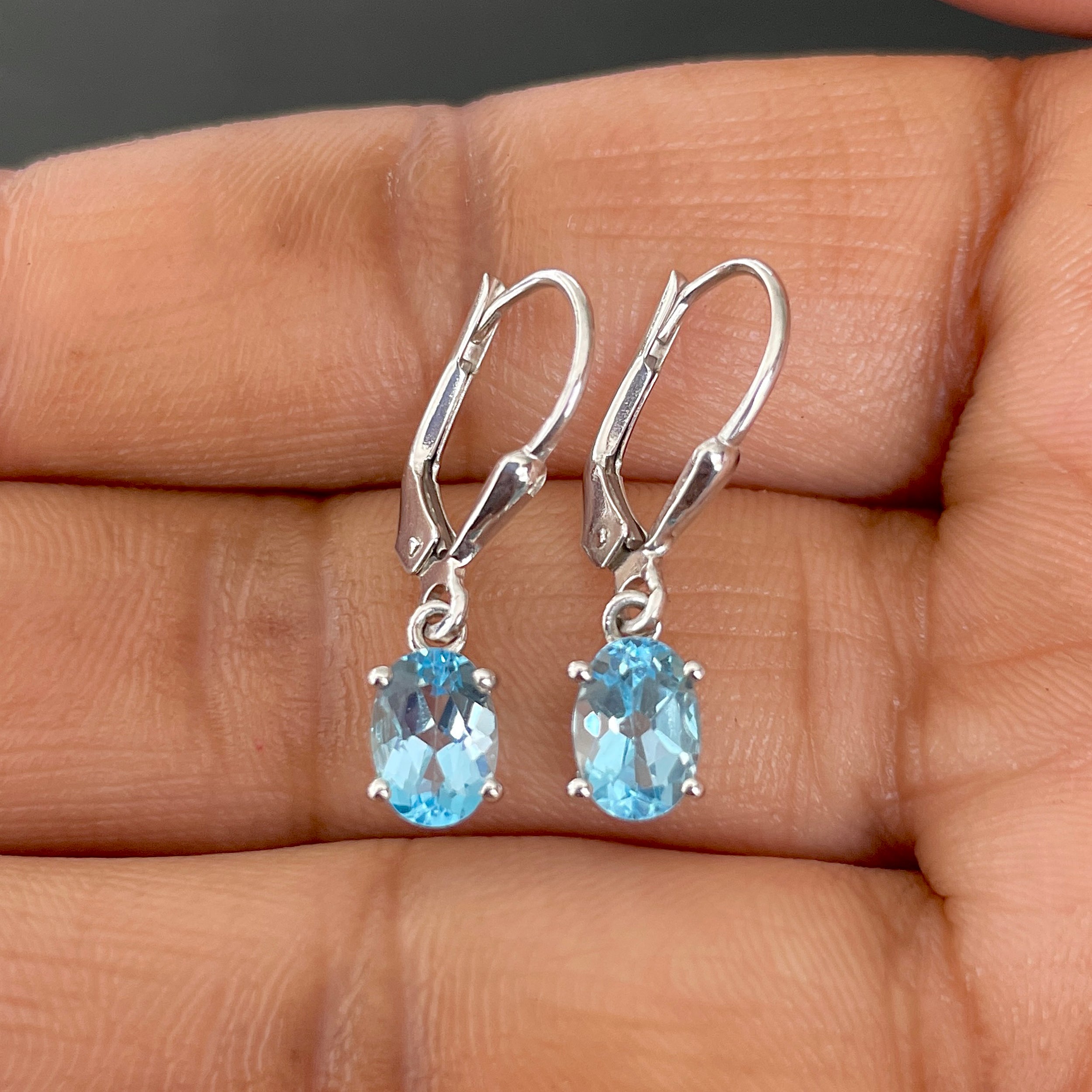 Swiss Blue Topaz Leverback Earrings-(SBTZ-SE-670.)