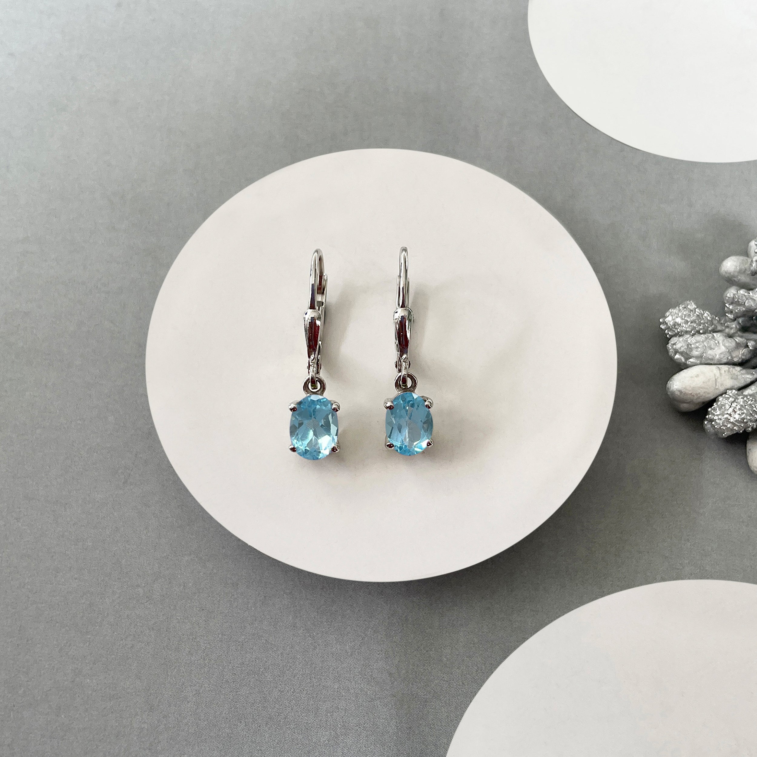 Swiss Blue Topaz Leverback Earrings-(SBTZ-SE-670.)