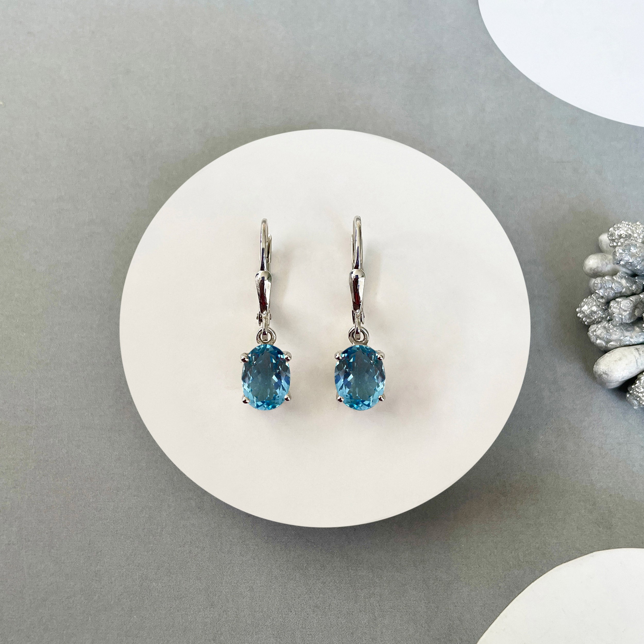 Swiss Blue Topaz Leverback Earring-(SBTZ-SE-673.)