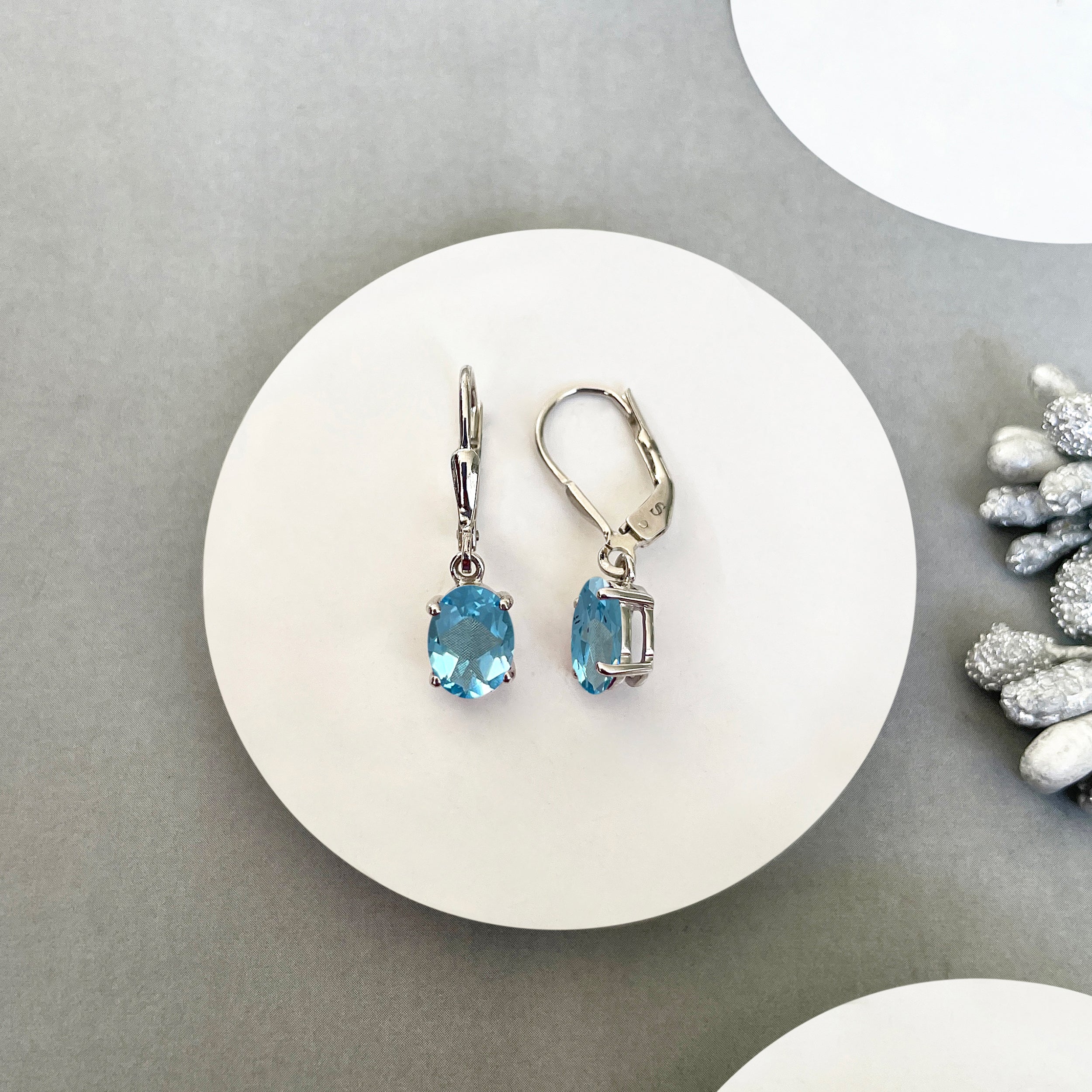 Swiss Blue Topaz Leverback Earrings-(SBTZ-SE-673.)