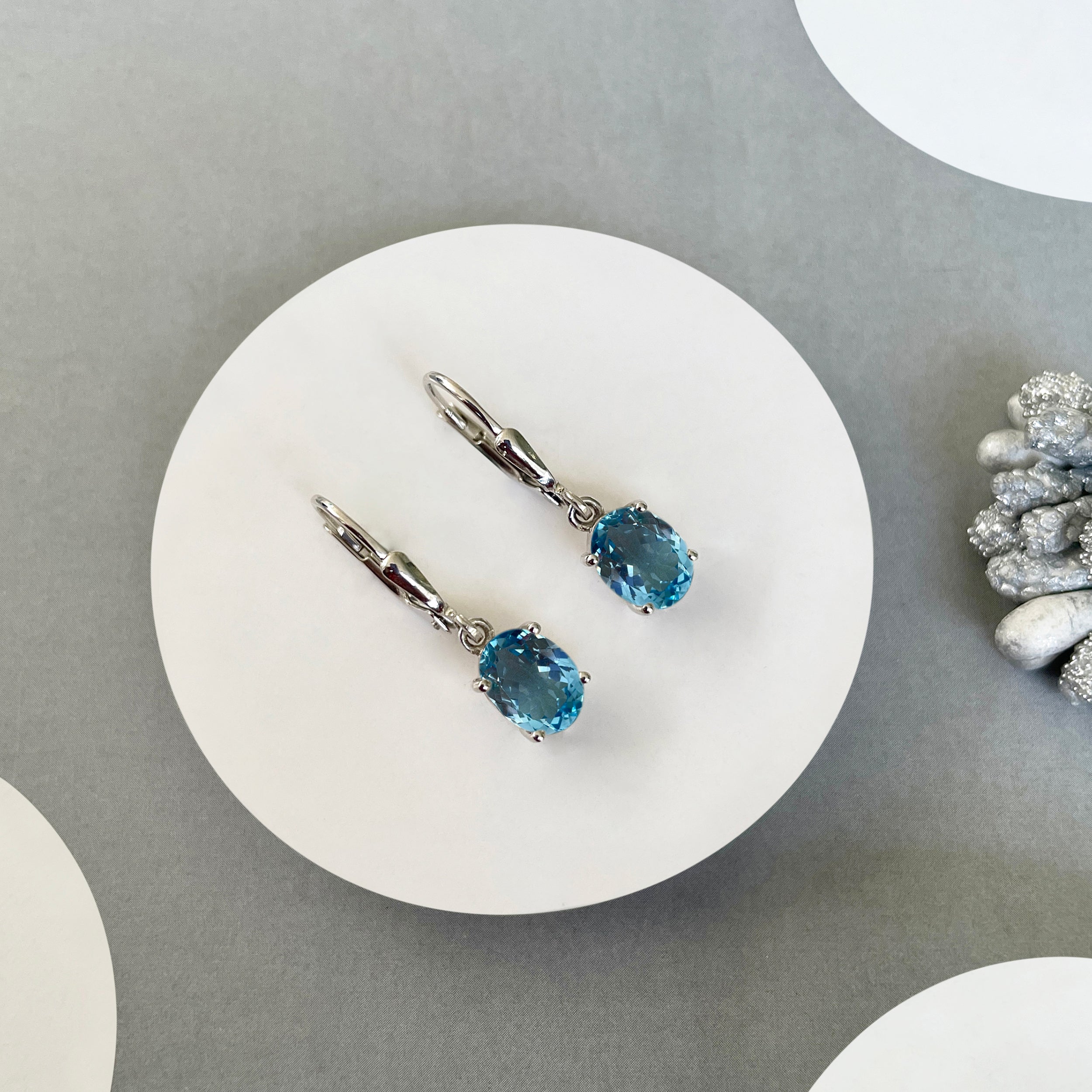 Swiss Blue Topaz Leverback Earring-(SBTZ-SE-673.)