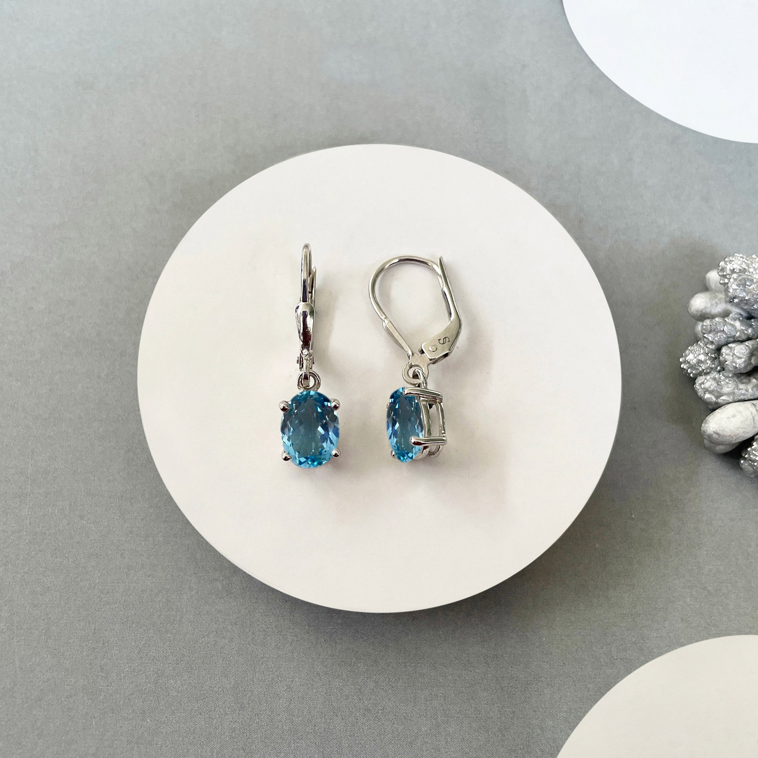 Swiss Blue Topaz Leverback Earring-(SBTZ-SE-673.)