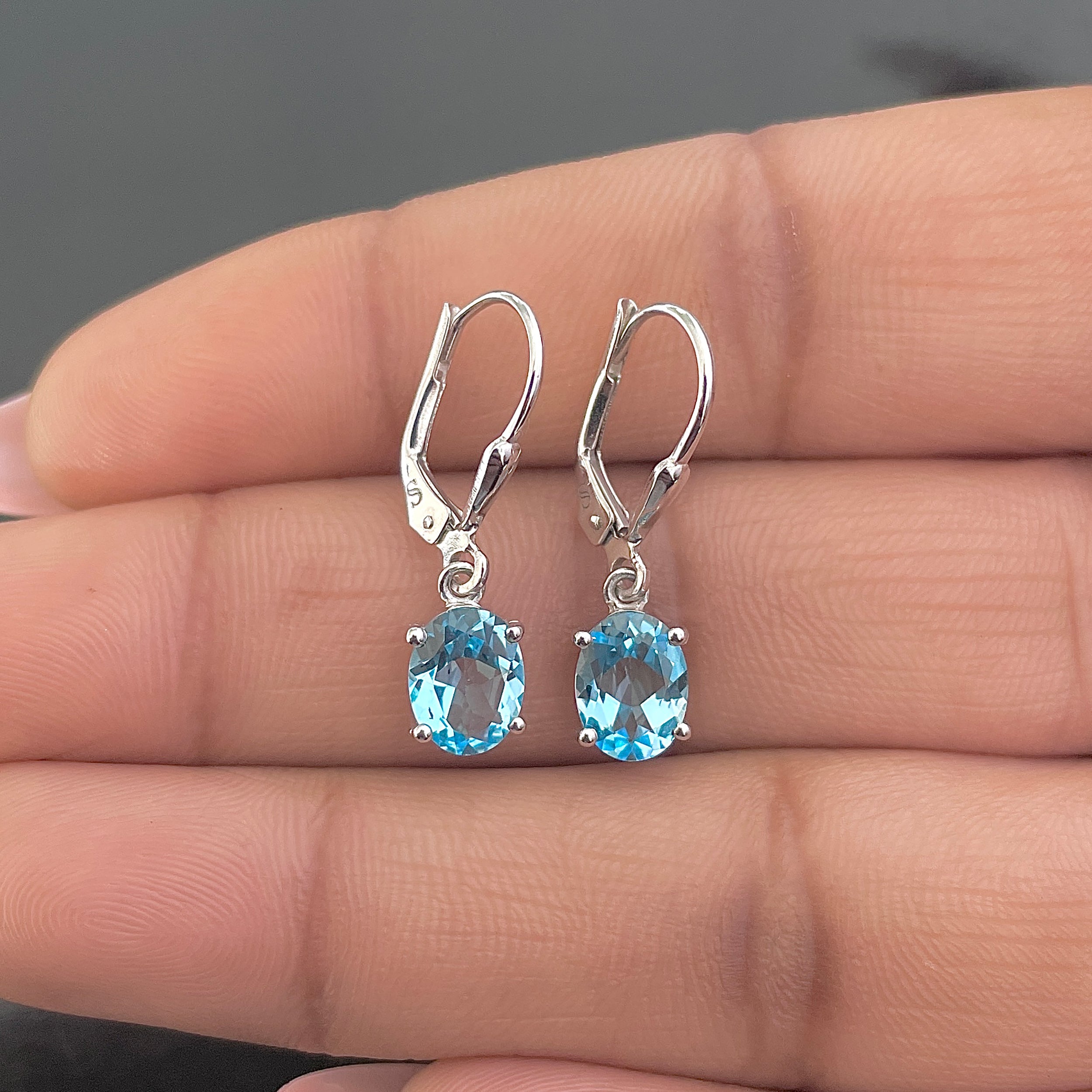 Swiss Blue Topaz Leverback Earring-(SBTZ-SE-673.)