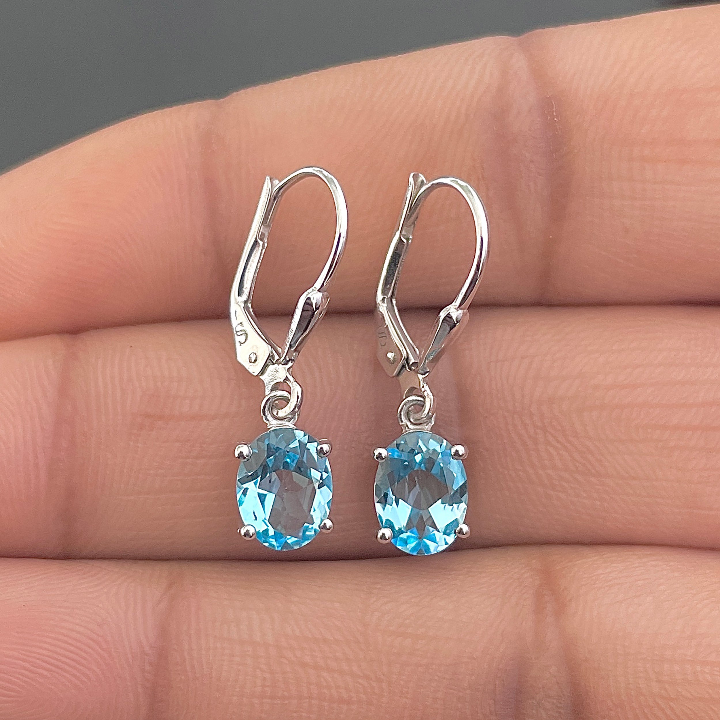 Swiss Blue Topaz Leverback Earring-(SBTZ-SE-673.)