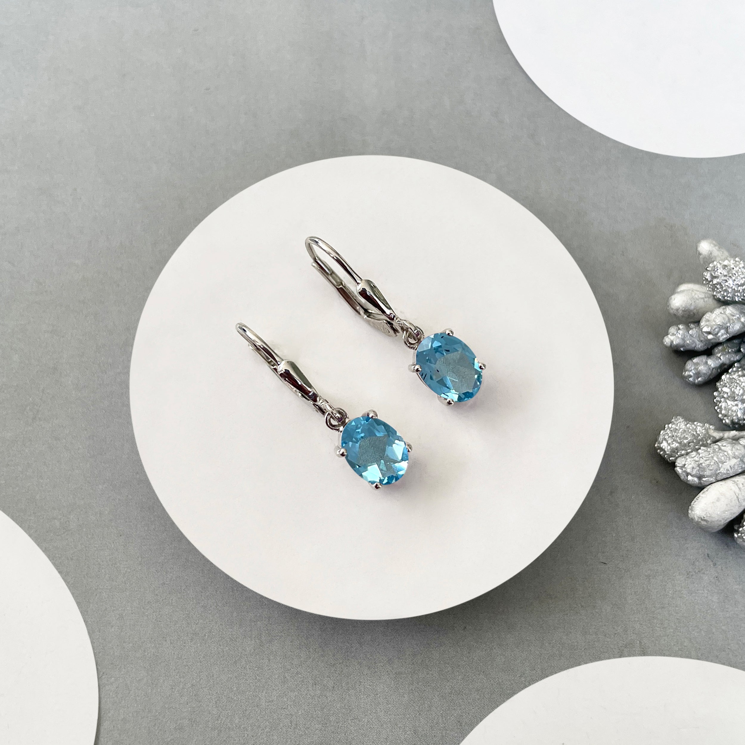 Swiss Blue Topaz Leverback Earrings-(SBTZ-SE-673.)