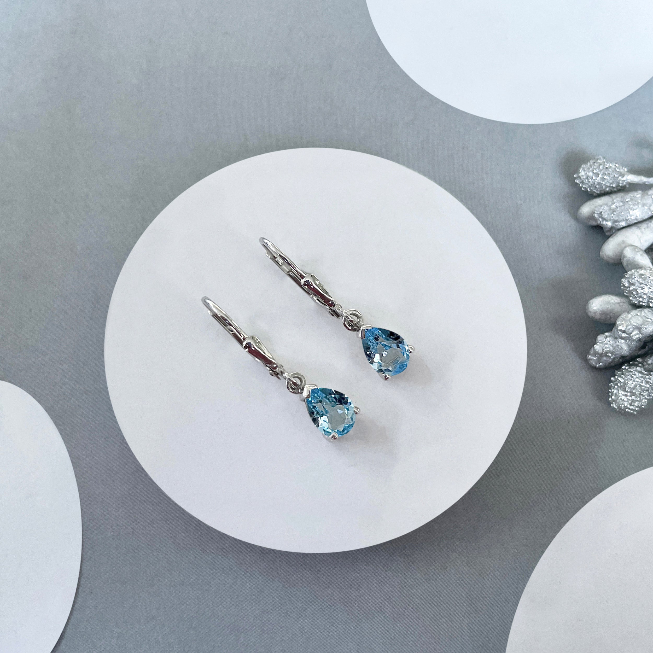 Swiss Blue Topaz Leverback Earring-(SBTZ-SE-676.)