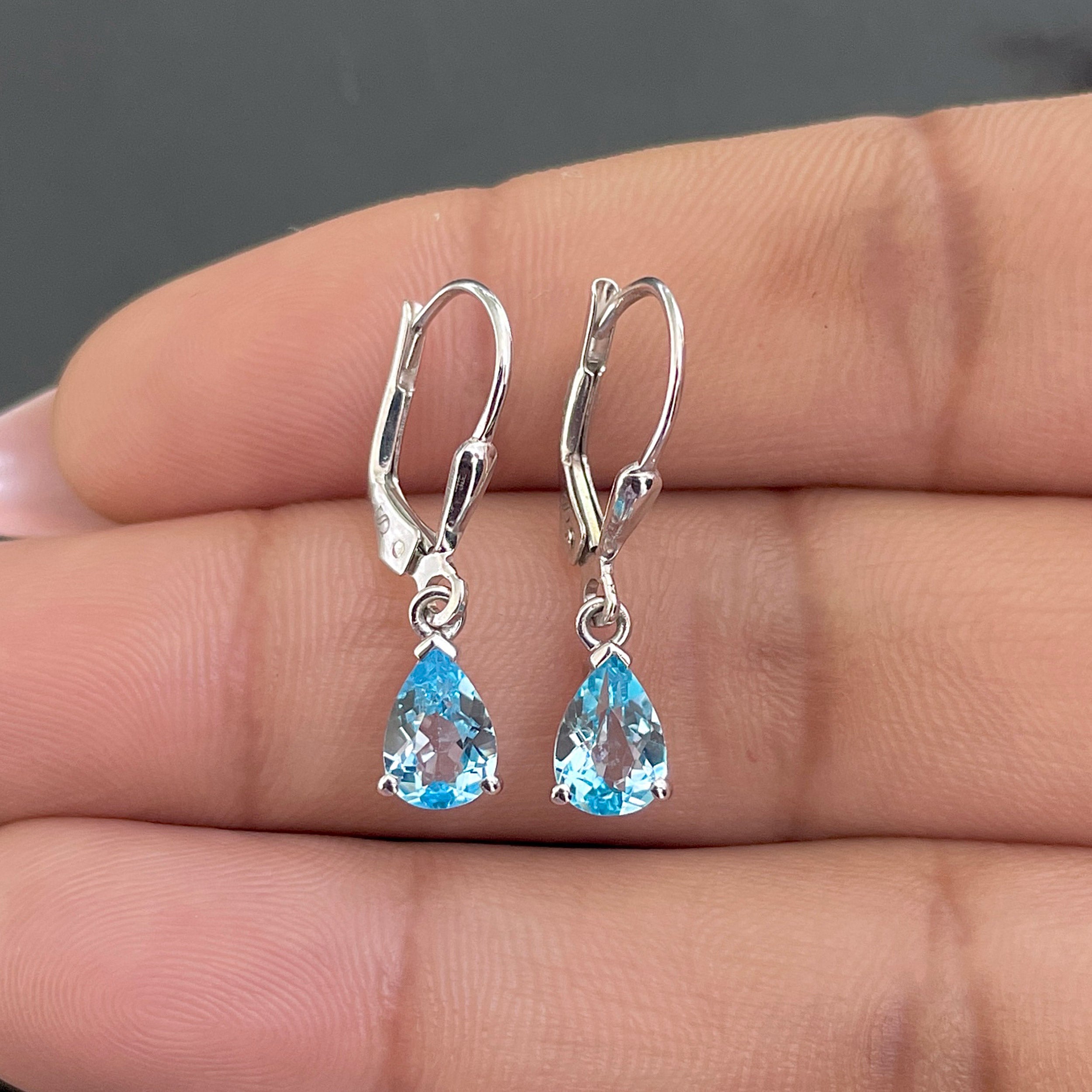 Swiss Blue Topaz Leverback Earring-(SBTZ-SE-676.)