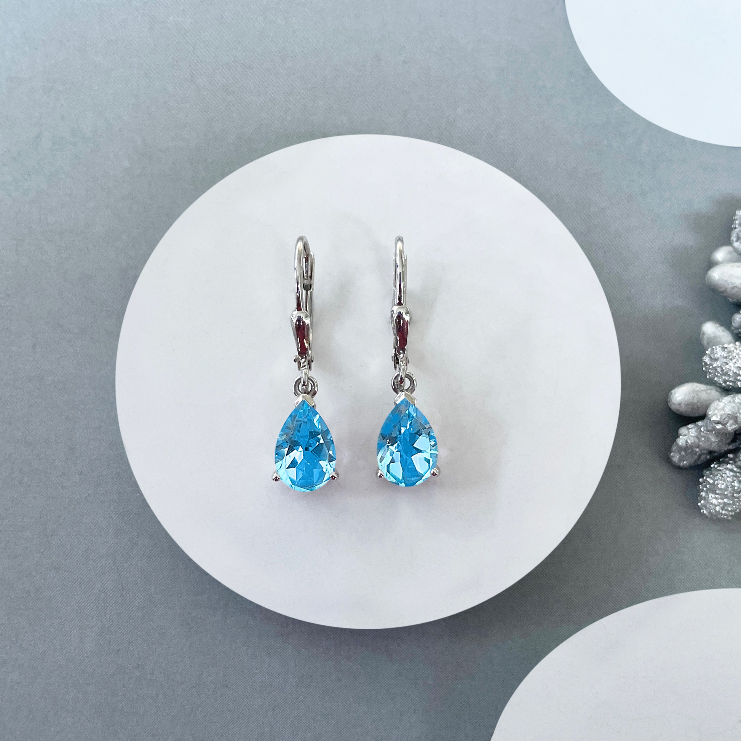 Swiss Blue Topaz Leverback Earring-(SBTZ-SE-677.)