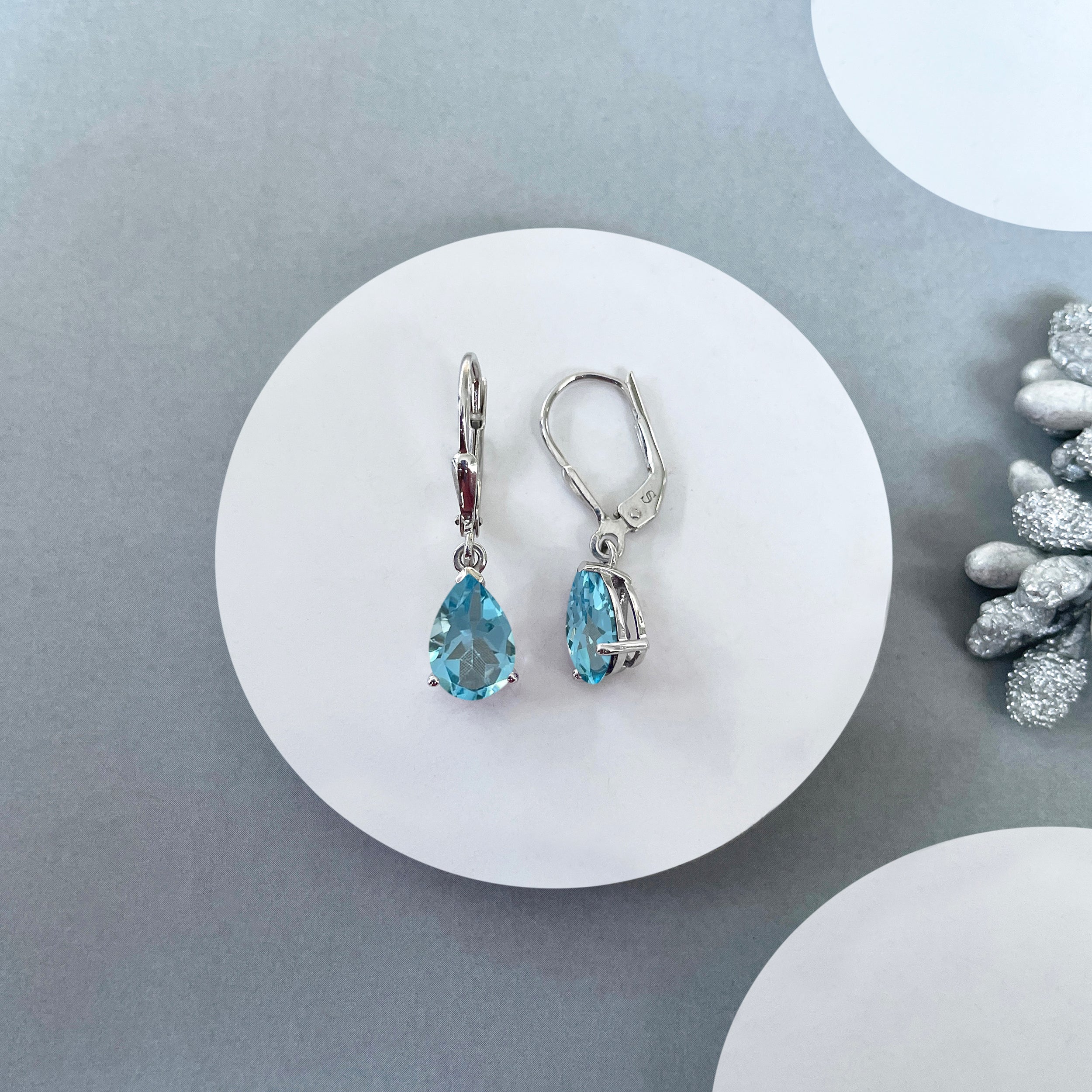Swiss Blue Topaz Leverback Earrings-(SBTZ-SE-677.)