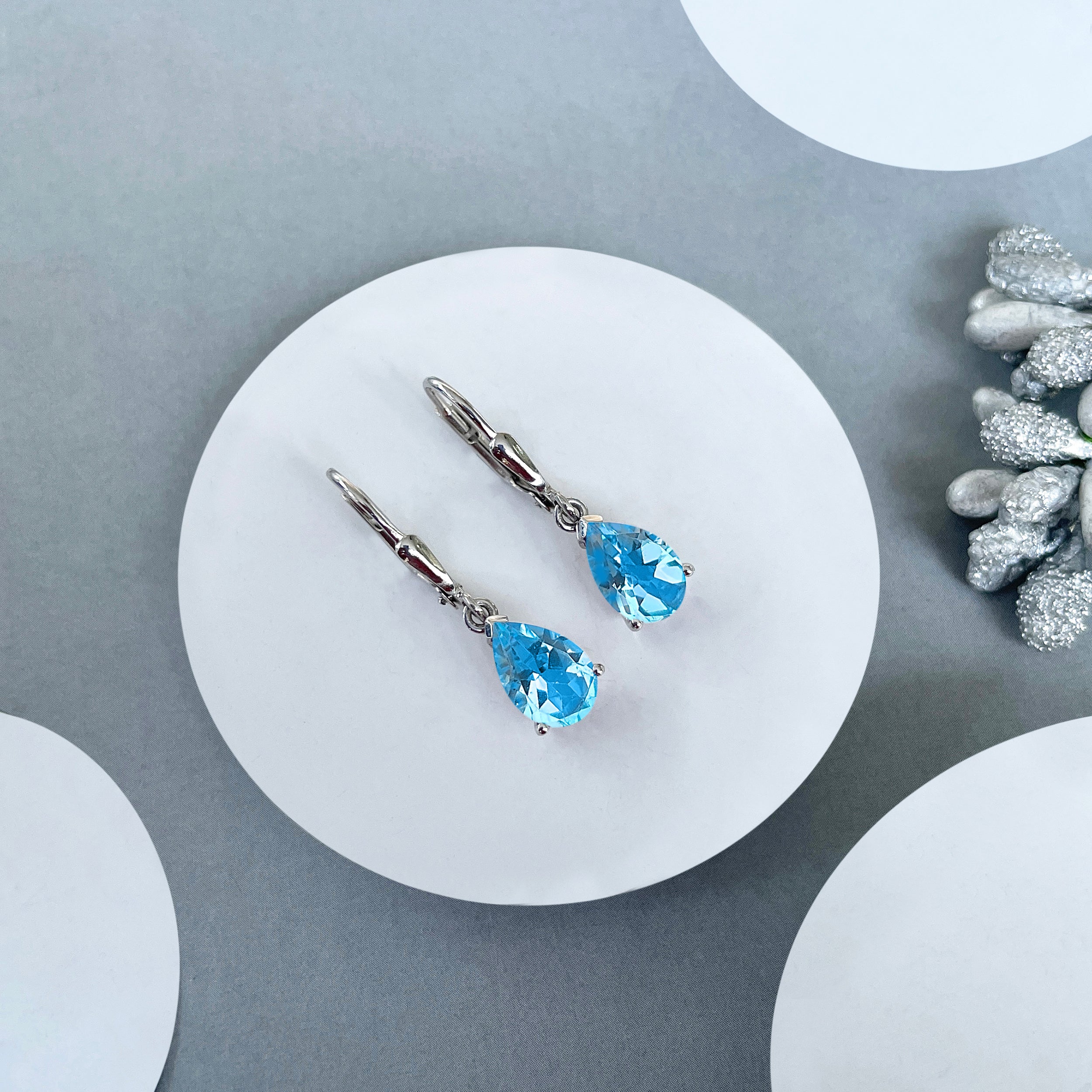 Swiss Blue Topaz Leverback Earring-(SBTZ-SE-677.)