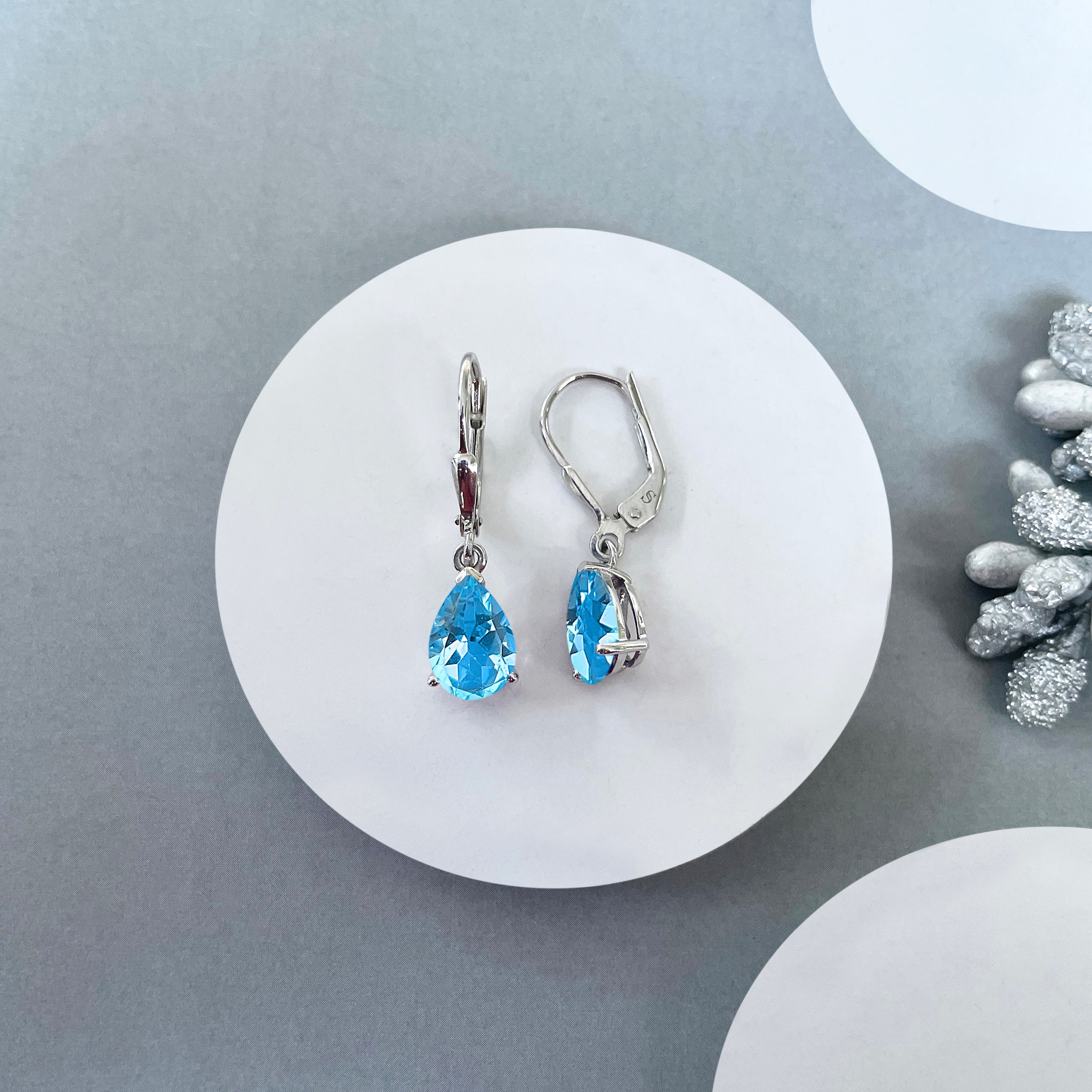 Swiss Blue Topaz Leverback Earring-(SBTZ-SE-677.)