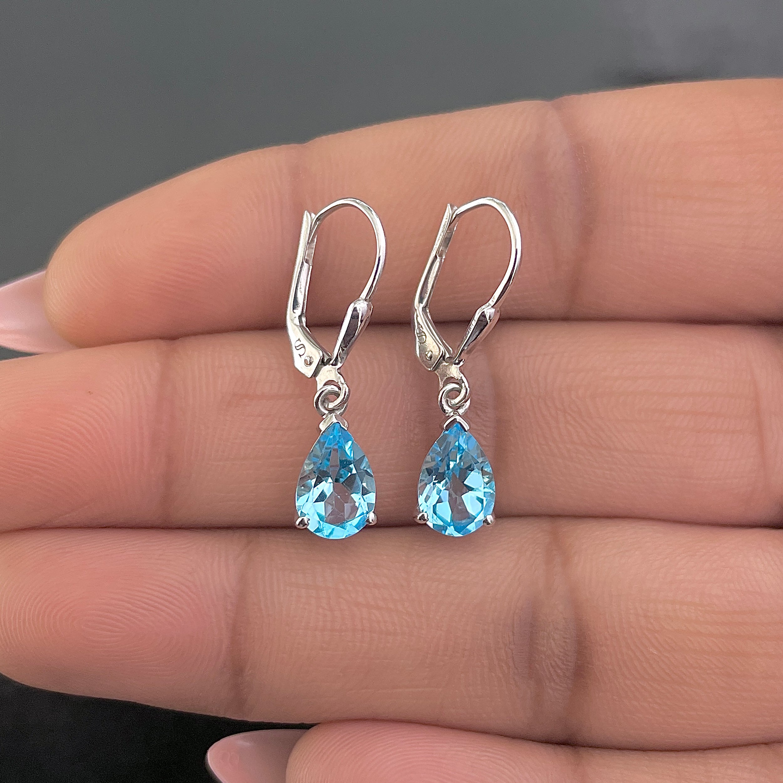 Swiss Blue Topaz Leverback Earring-(SBTZ-SE-677.)