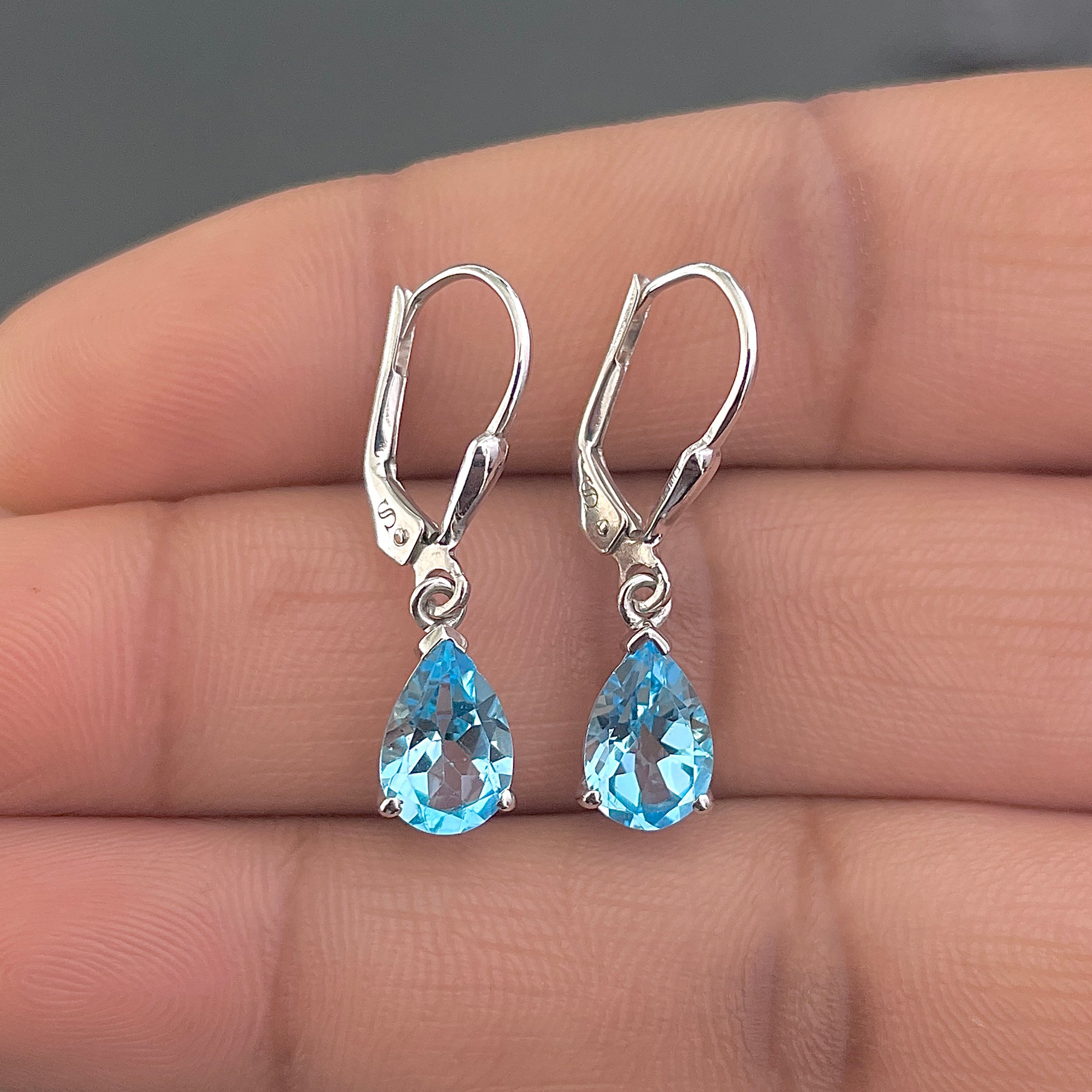 Swiss Blue Topaz Leverback Earring-(SBTZ-SE-677.)
