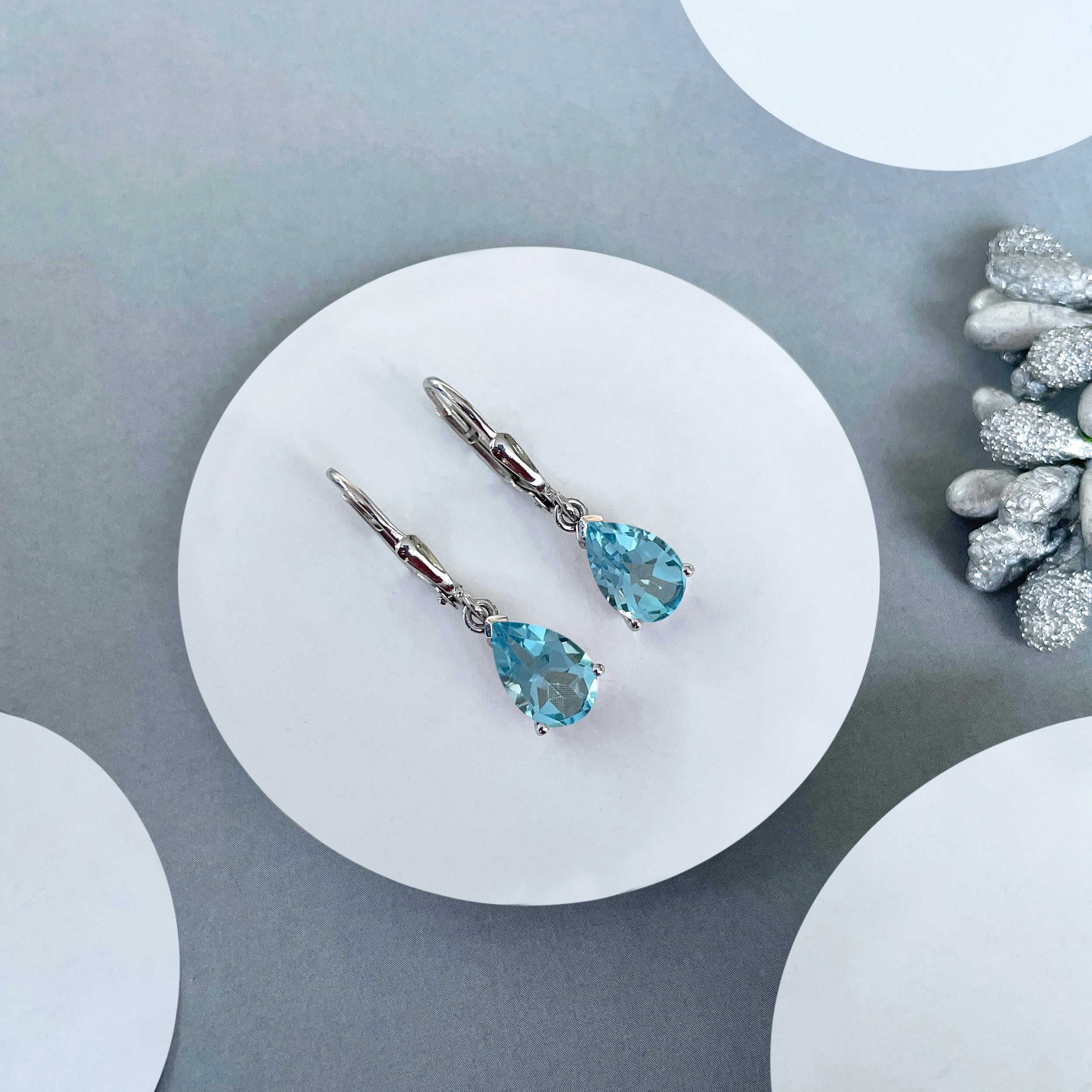 Swiss Blue Topaz Leverback Earrings-(SBTZ-SE-677.)