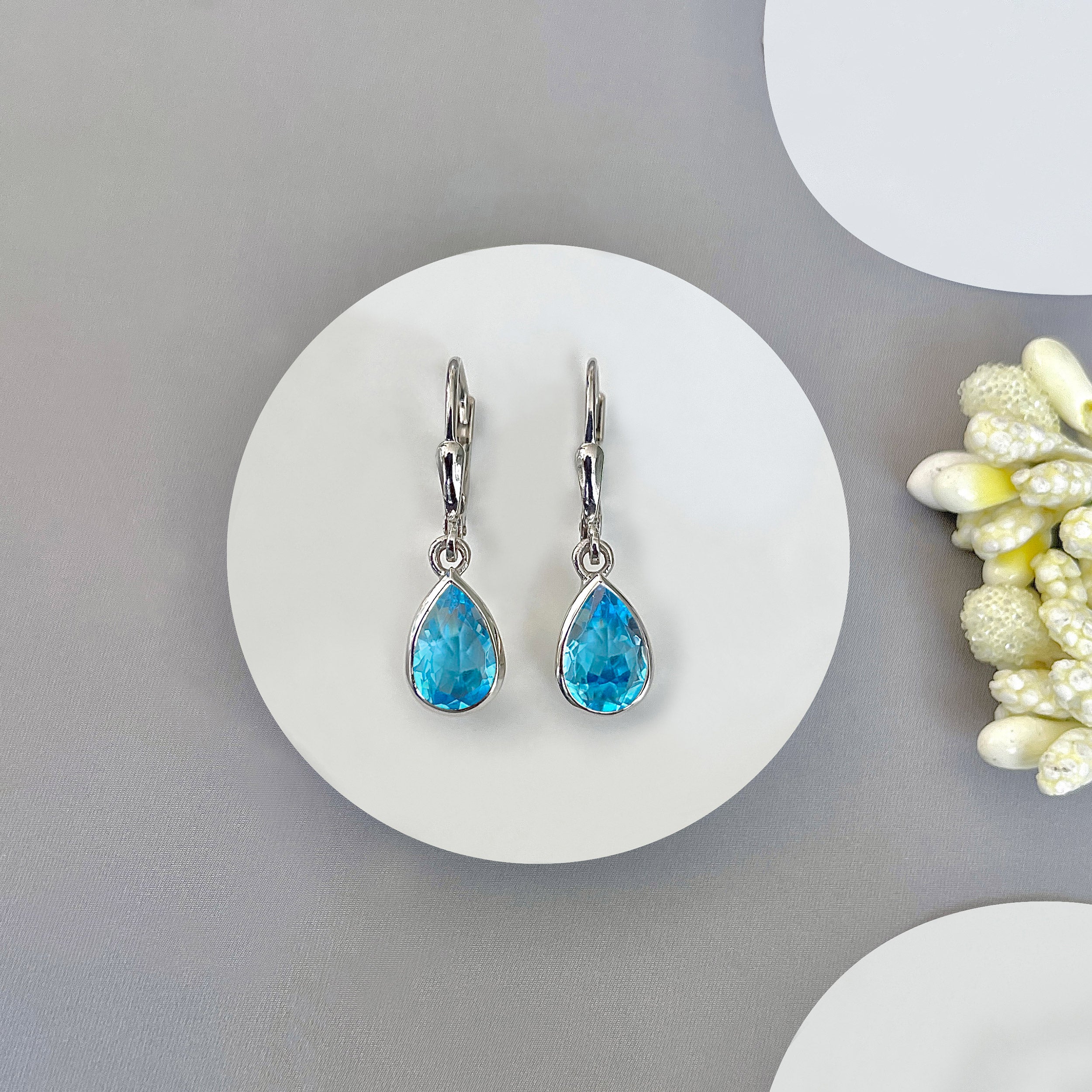 Swiss Blue Topaz Leverback Earring-(SBTZ-SE-679.)