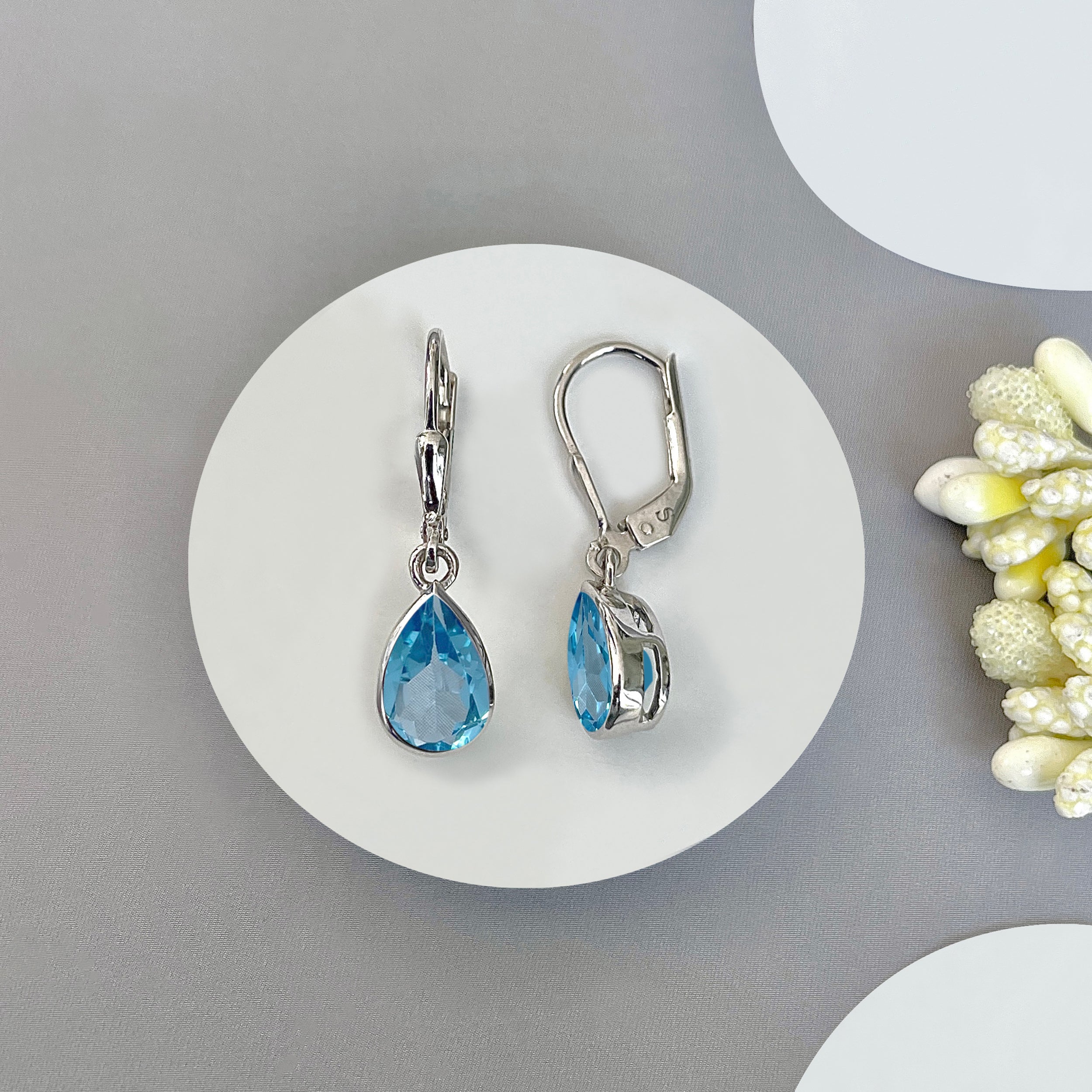 Swiss Blue Topaz Leverback Earrings-(SBTZ-SE-679.)