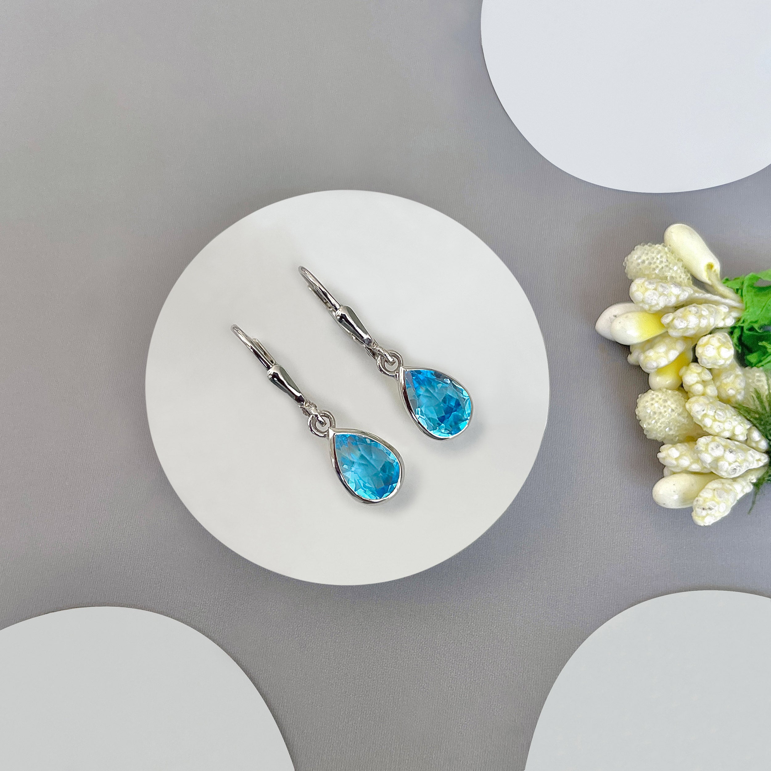 Swiss Blue Topaz Leverback Earring-(SBTZ-SE-679.)
