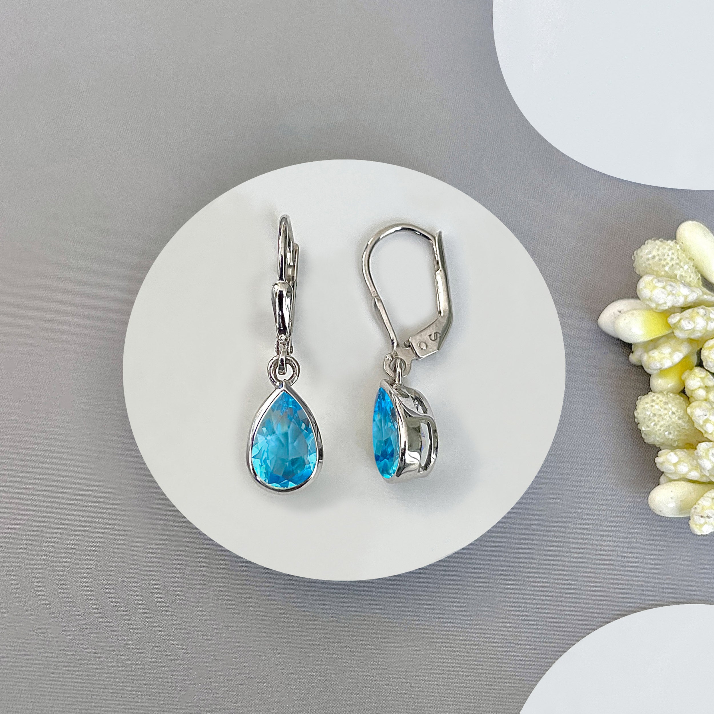 Swiss Blue Topaz Leverback Earring-(SBTZ-SE-679.)