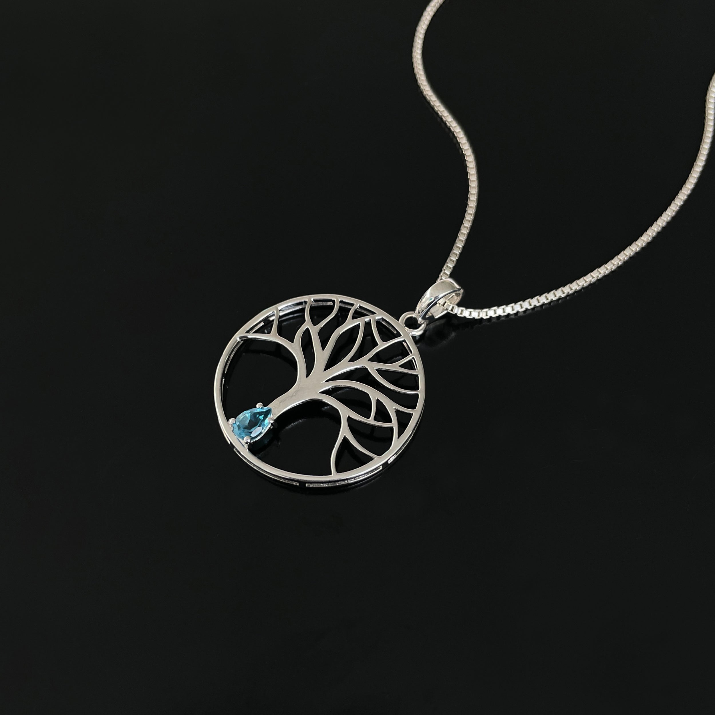 Swiss Blue Topaz Tree Of Life Pendant-(SBTZ-SN-154.)