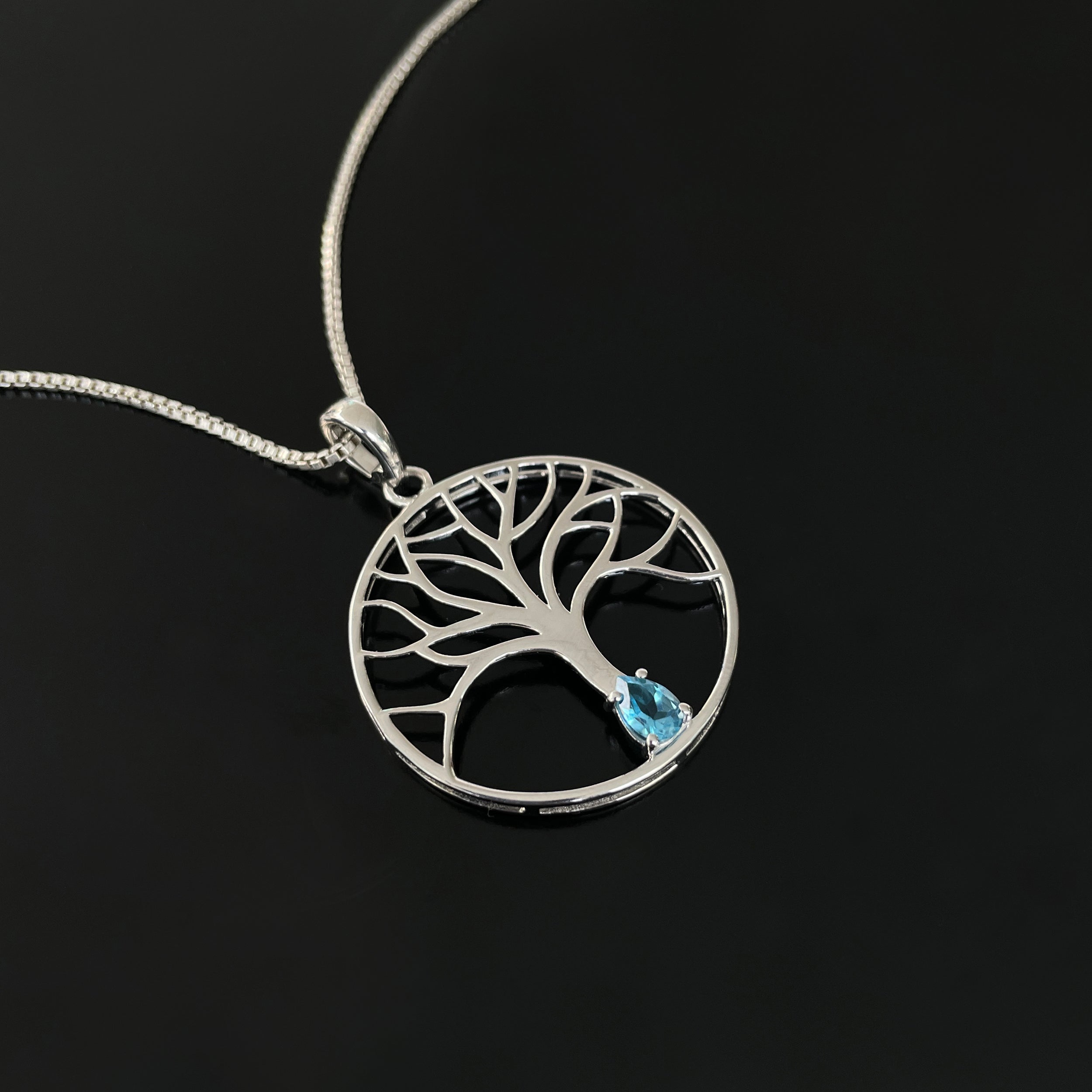 Swiss Blue Topaz Tree Of Life Pendant-(SBTZ-SN-154.)