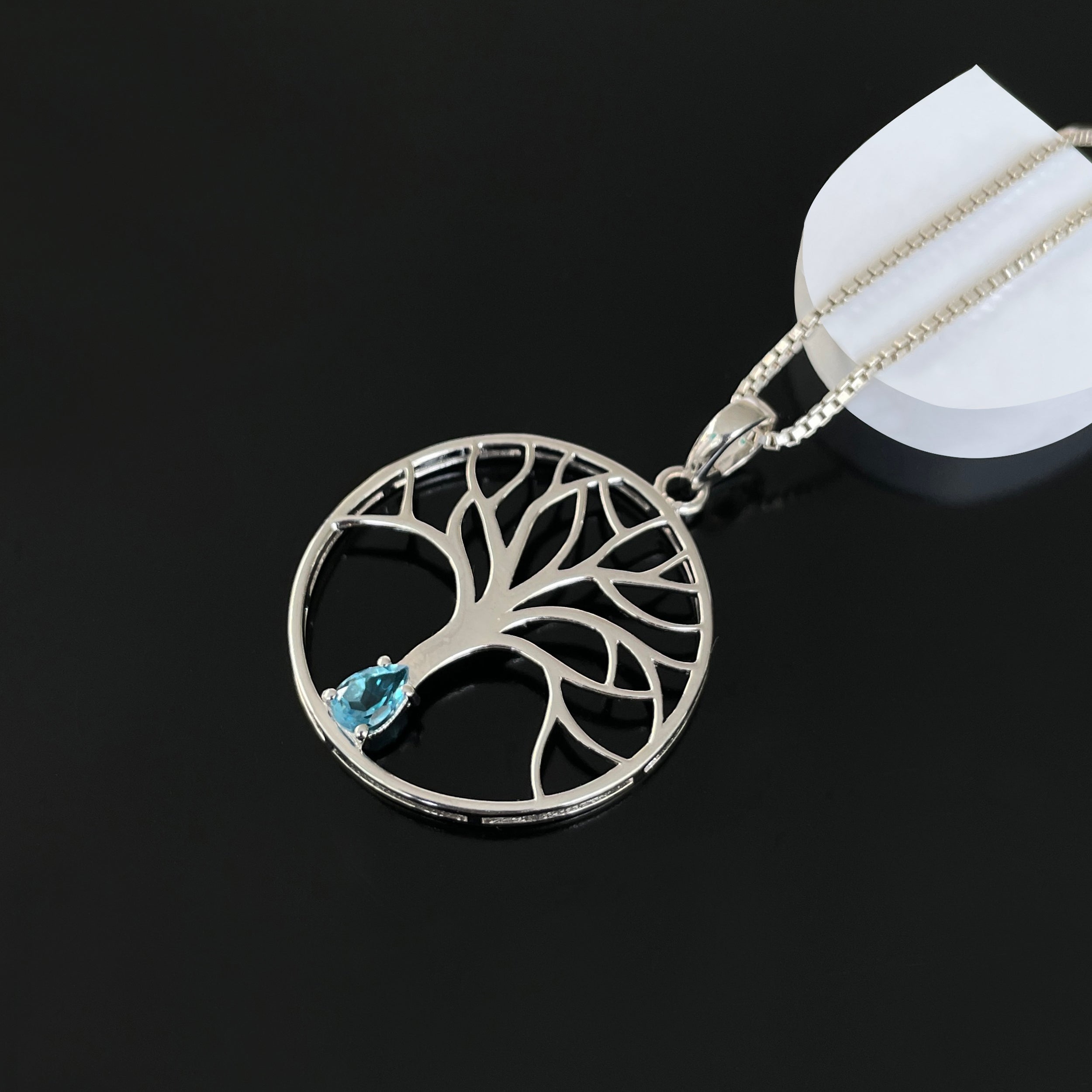 Swiss Blue Topaz Tree Of Life Pendant-(SBTZ-SN-154.)
