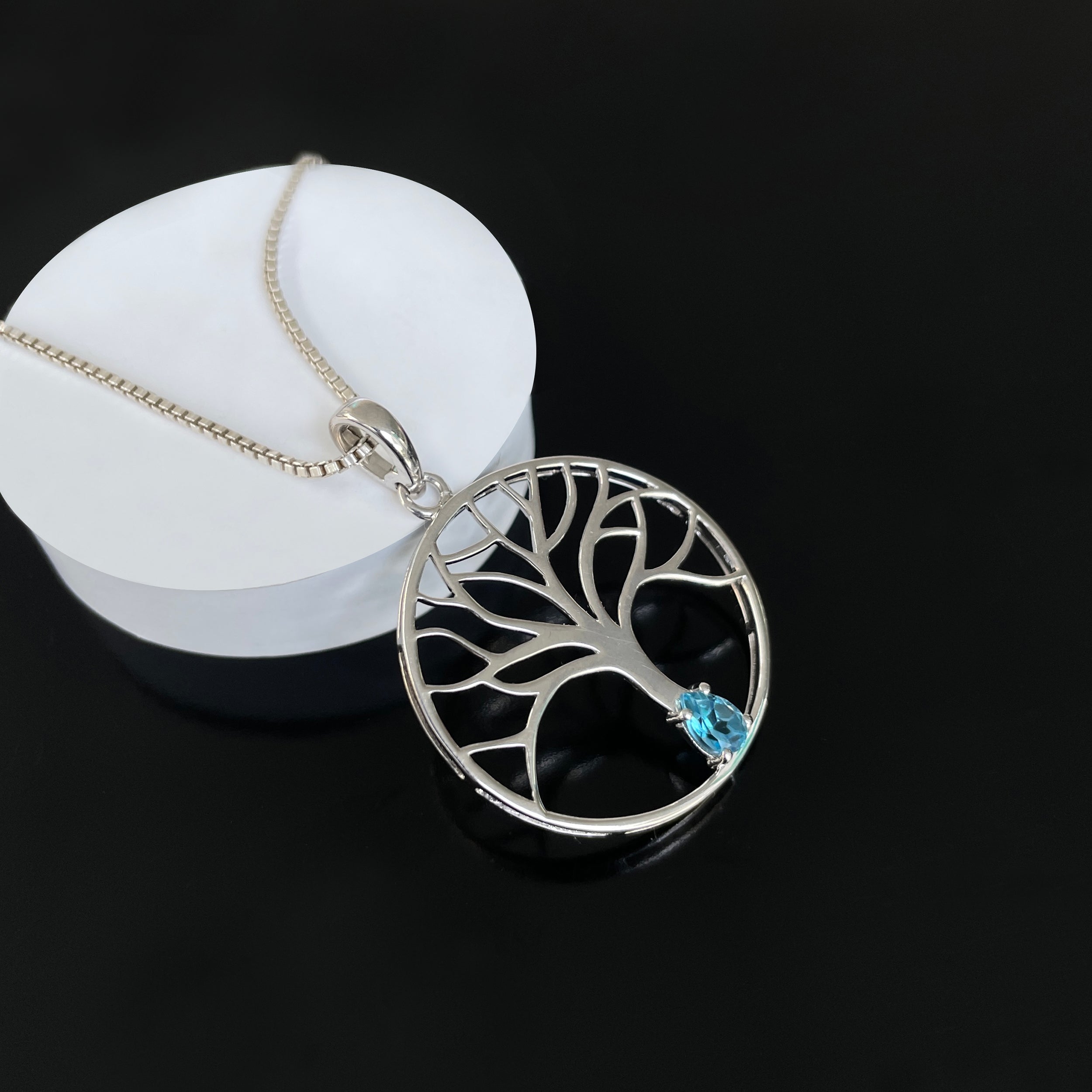 Swiss Blue Topaz Tree Of Life Pendant-(SBTZ-SN-154.)