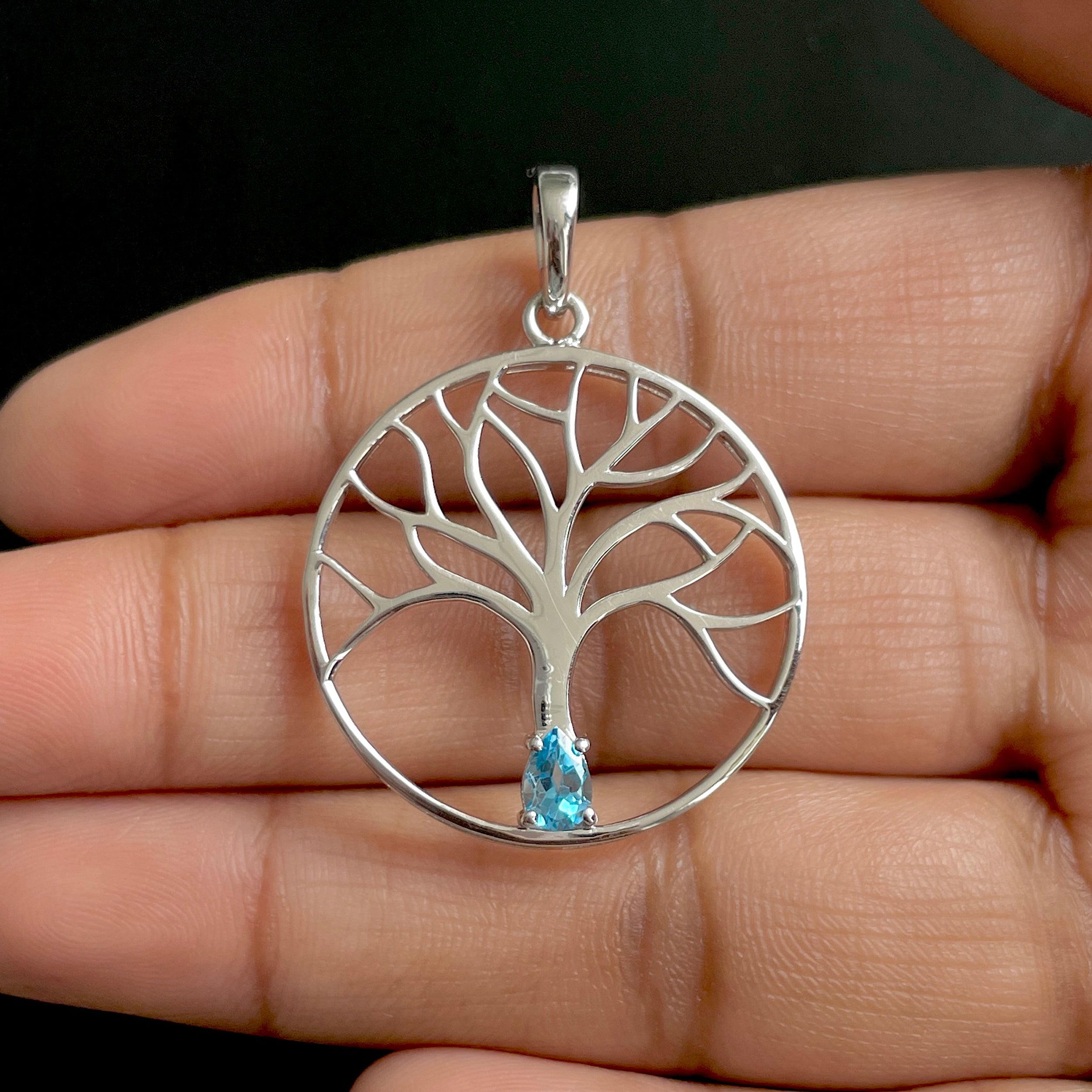Swiss Blue Topaz Tree Of Life Pendant-(SBTZ-SN-154.)