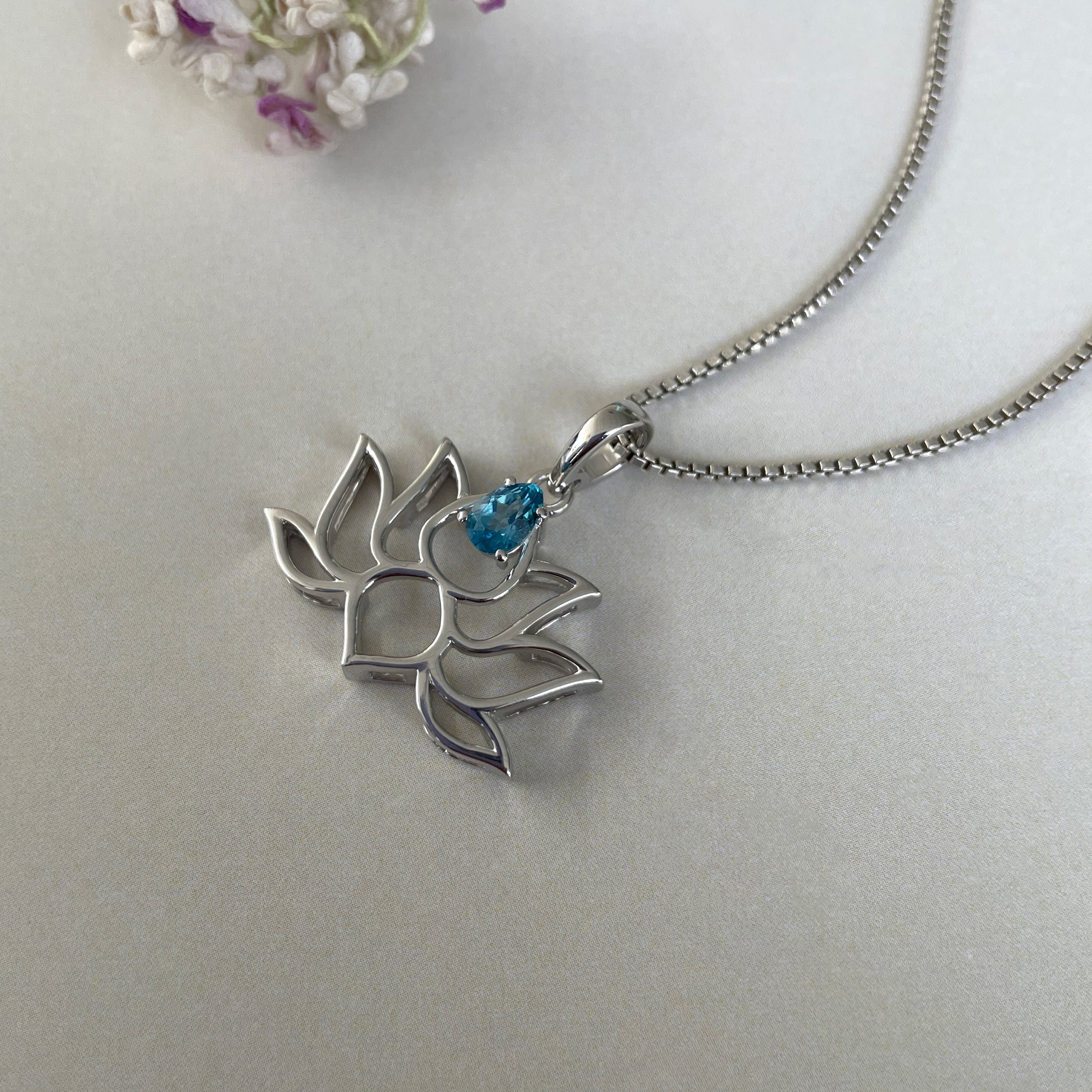 Swiss Blue Topaz Lotus Pendant-(SBTZ-SN-156.)