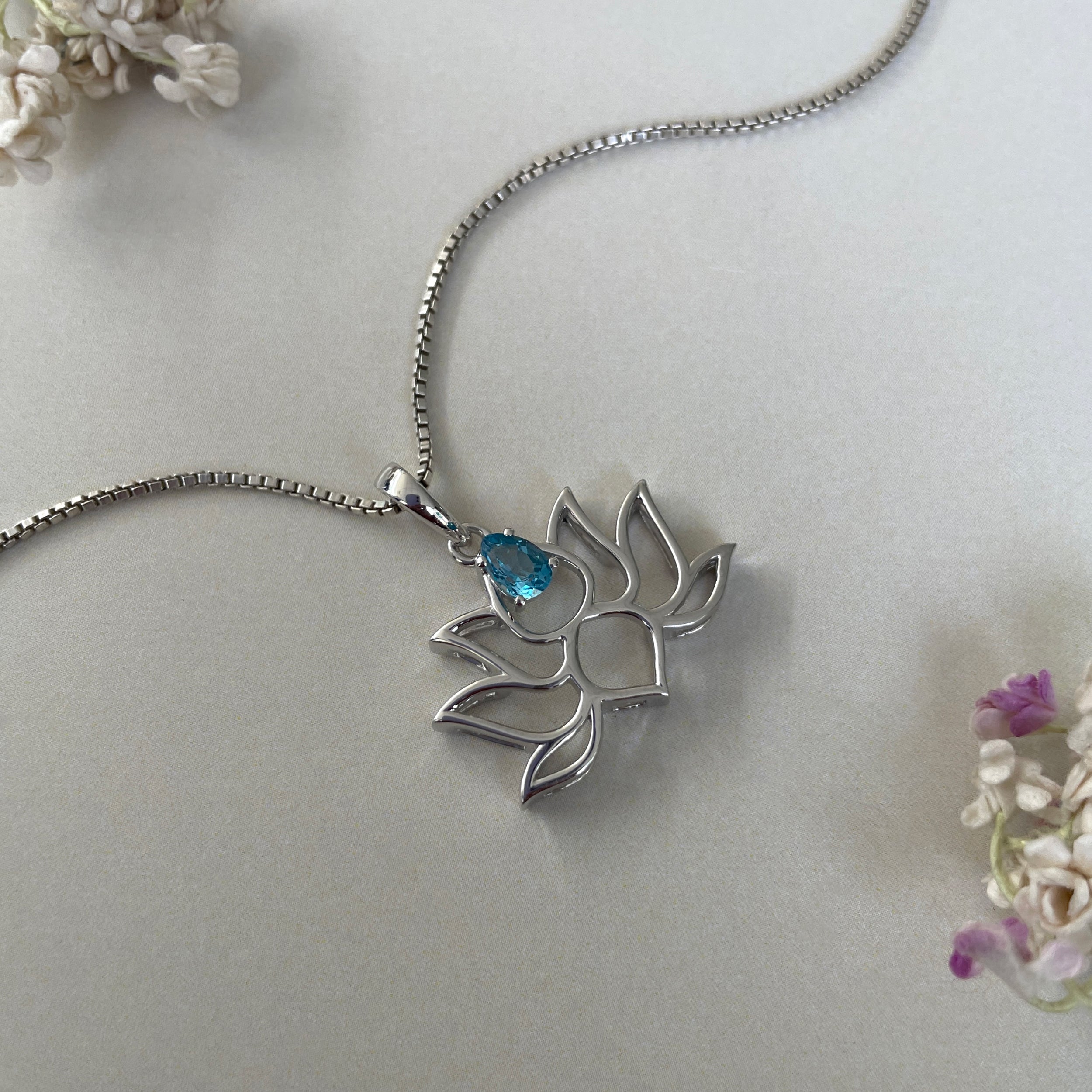 Swiss Blue Topaz Lotus Pendant-(SBTZ-SN-156.)