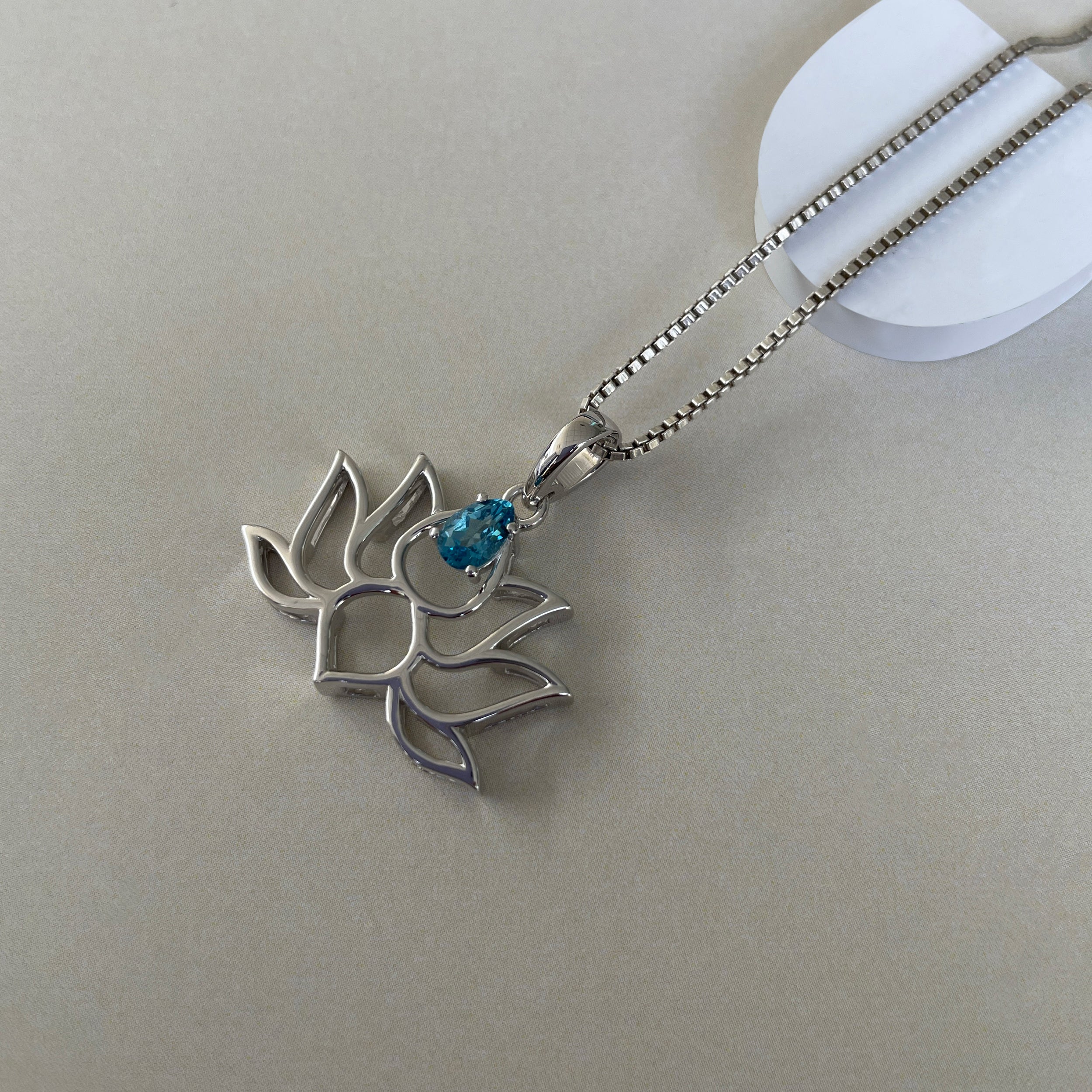 Swiss Blue Topaz Lotus Pendant-(SBTZ-SN-156.)