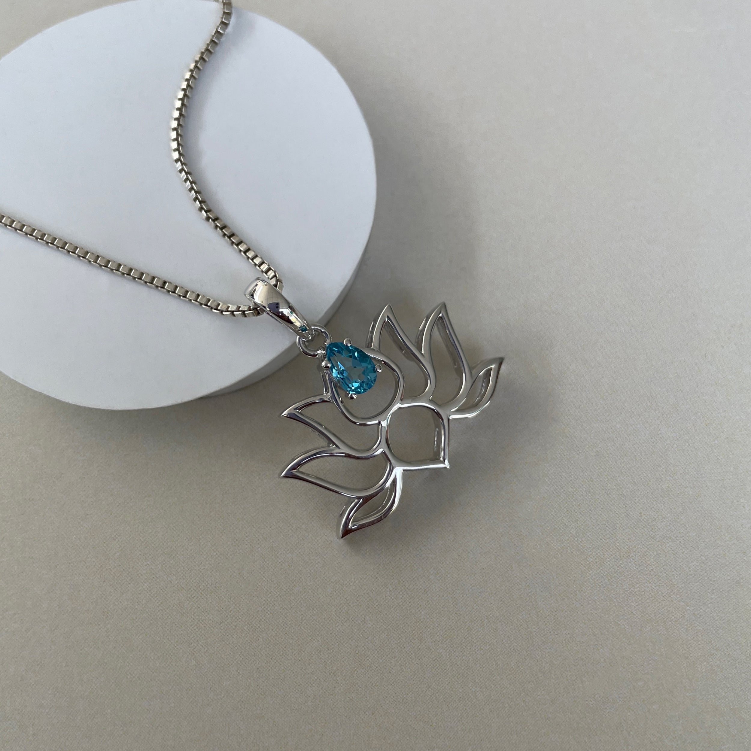 Swiss Blue Topaz Lotus Pendant-(SBTZ-SN-156.)