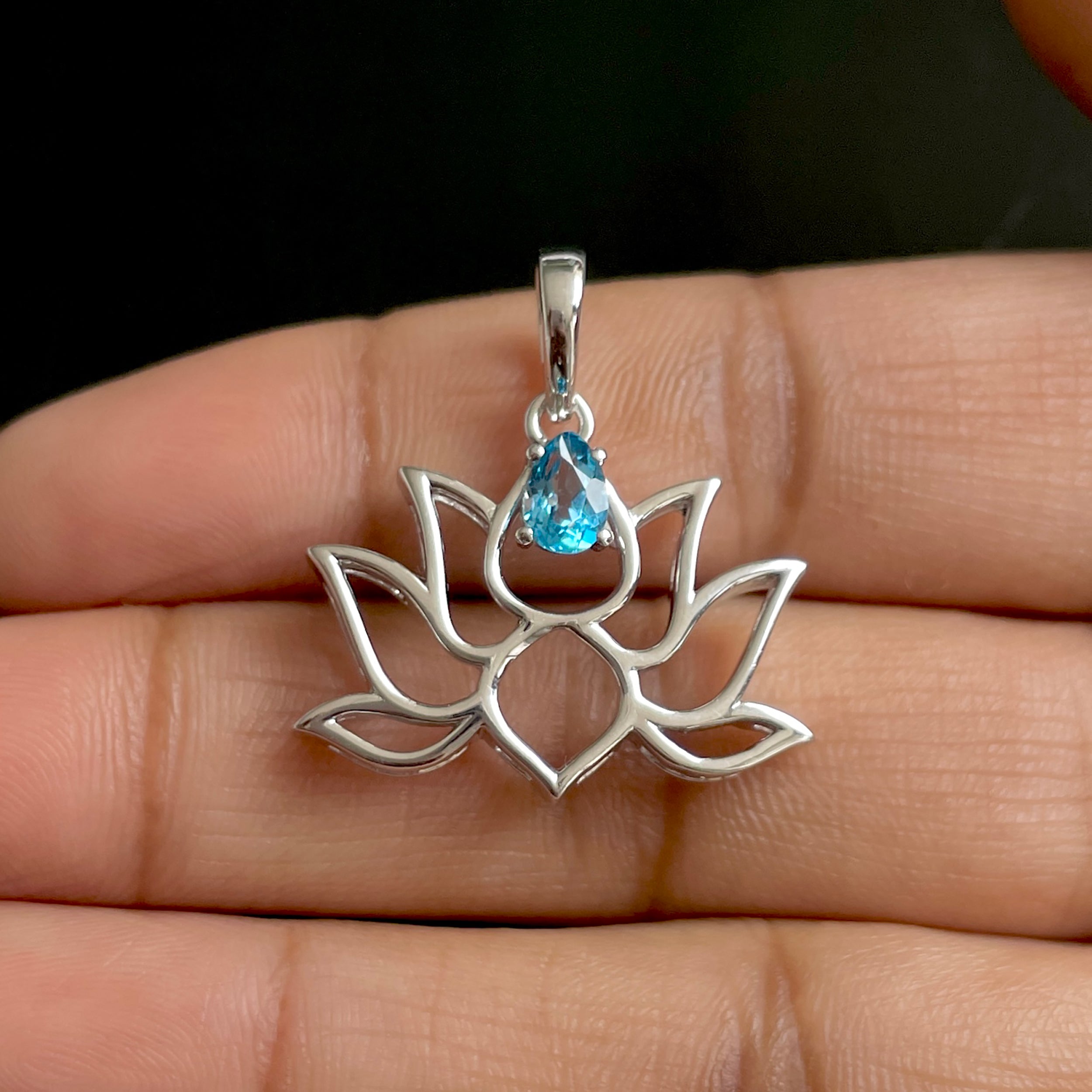 Swiss Blue Topaz Lotus Pendant-(SBTZ-SN-156.)