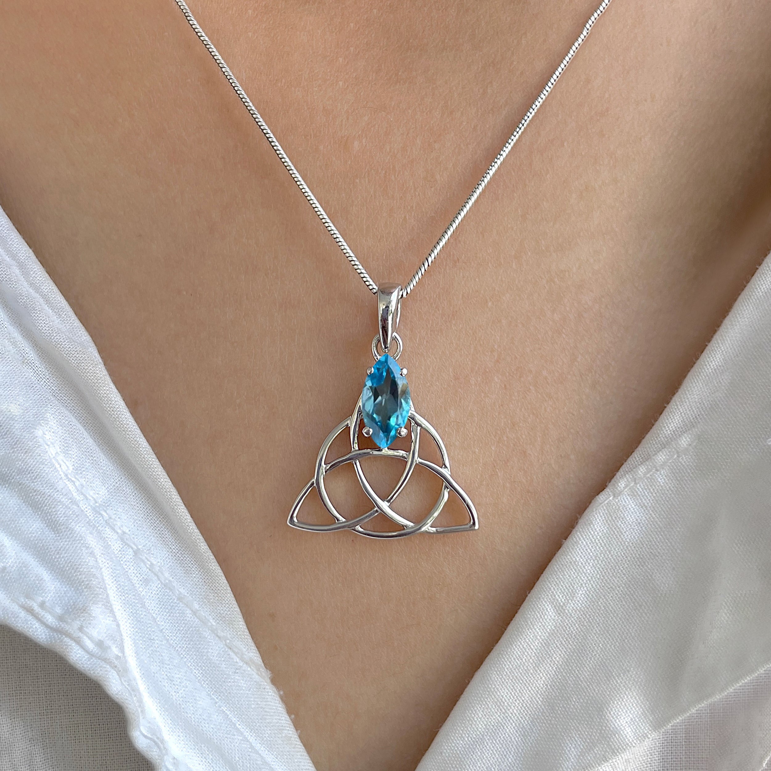 Swiss Blue Topaz Triquetra Pendant-(SBTZ-SN-161P.)