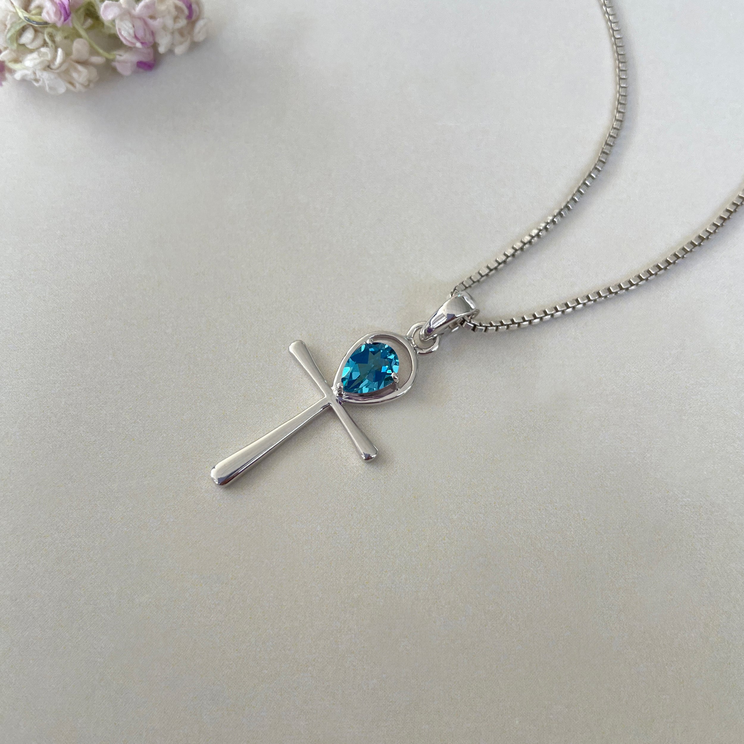 Swiss Blue Topaz Ankh Pendant-(SBTZ-SN-168.)