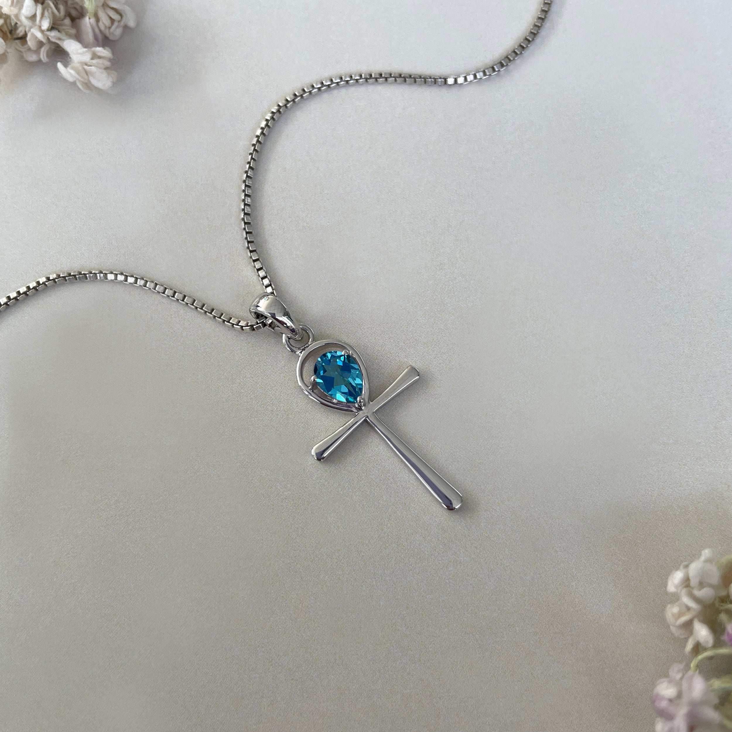 Swiss Blue Topaz Ankh Pendant-(SBTZ-SN-168.)
