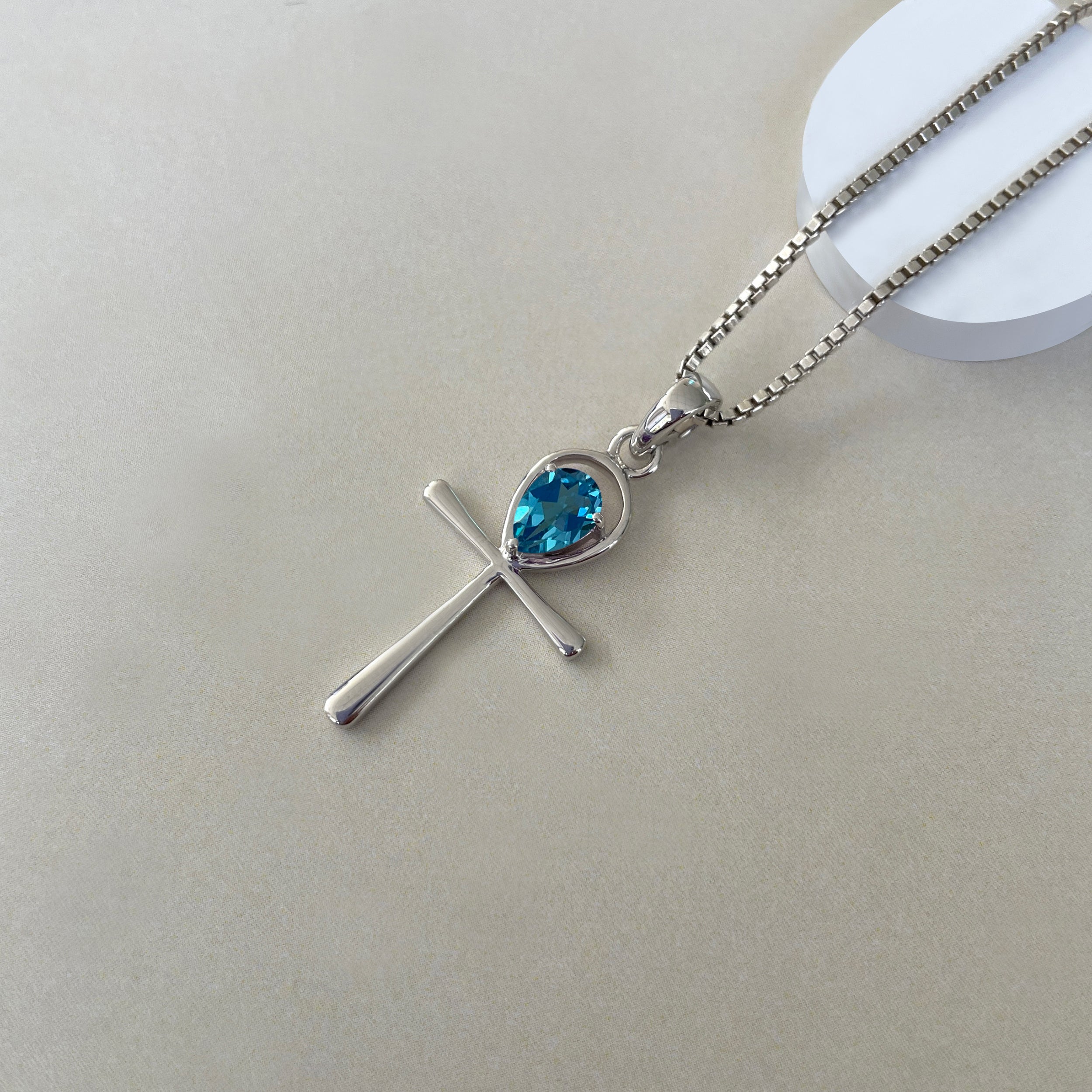 Swiss Blue Topaz Ankh Pendant-(SBTZ-SN-168.)