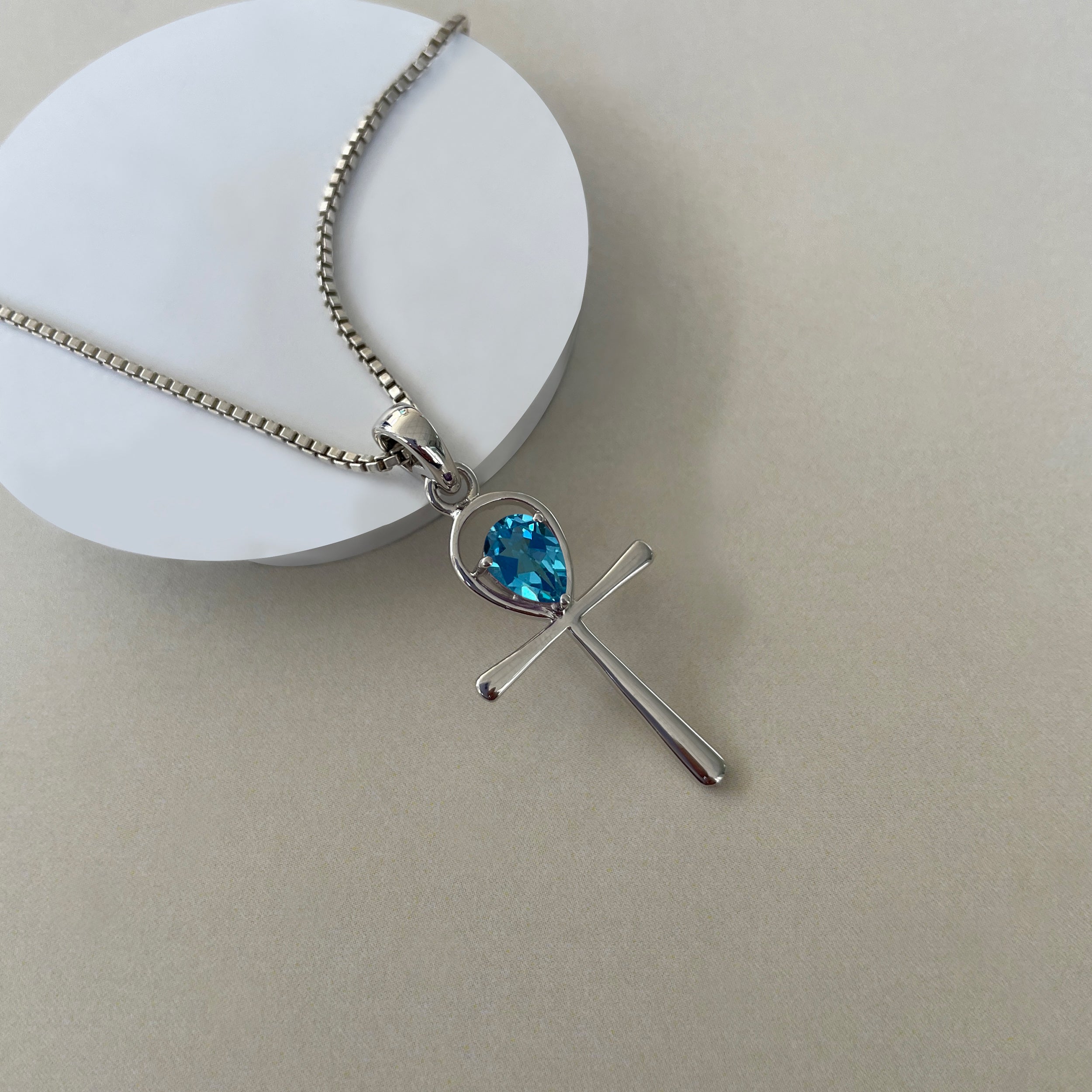 Swiss Blue Topaz Ankh Pendant-(SBTZ-SN-168.)