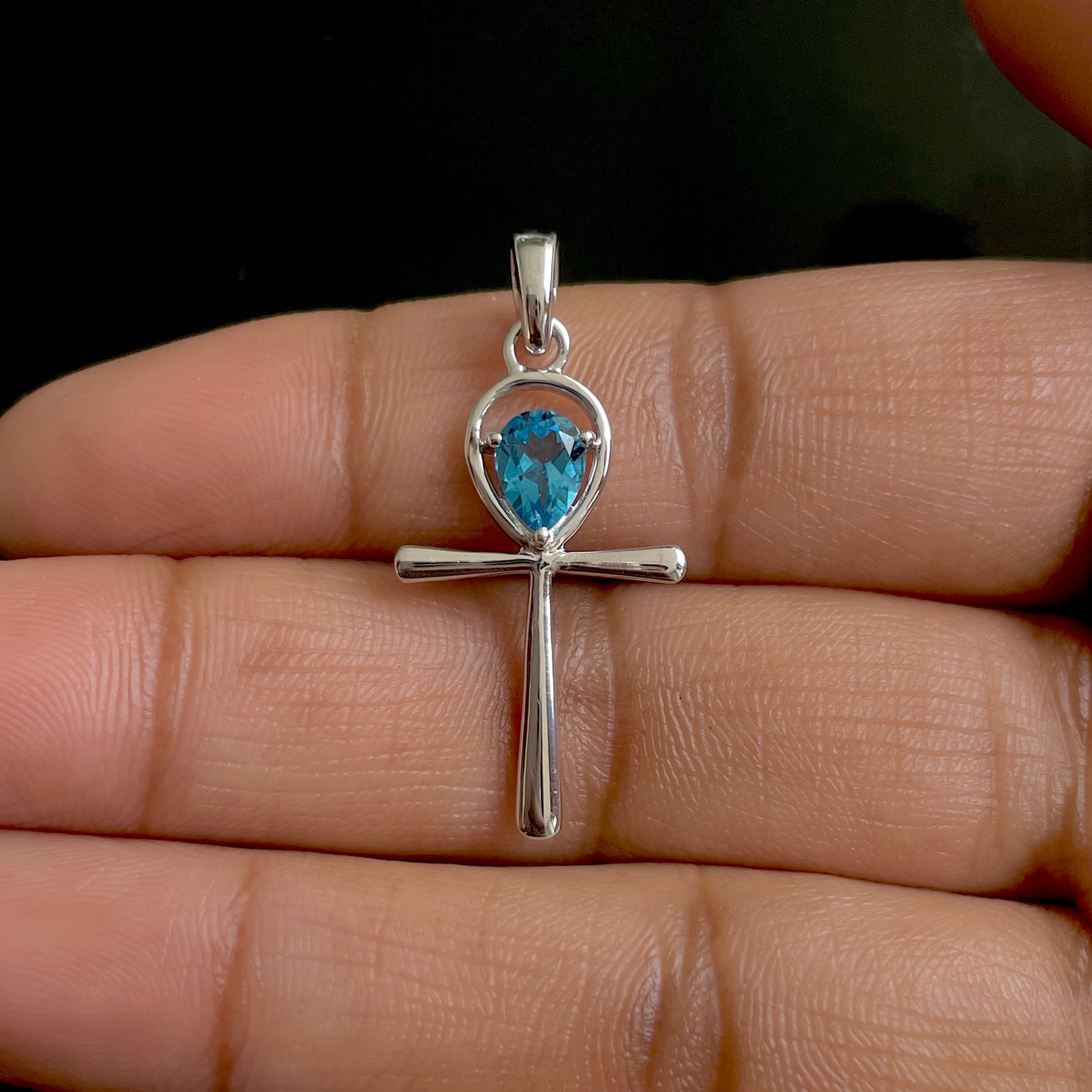 Swiss Blue Topaz Ankh Pendant-(SBTZ-SN-168.)