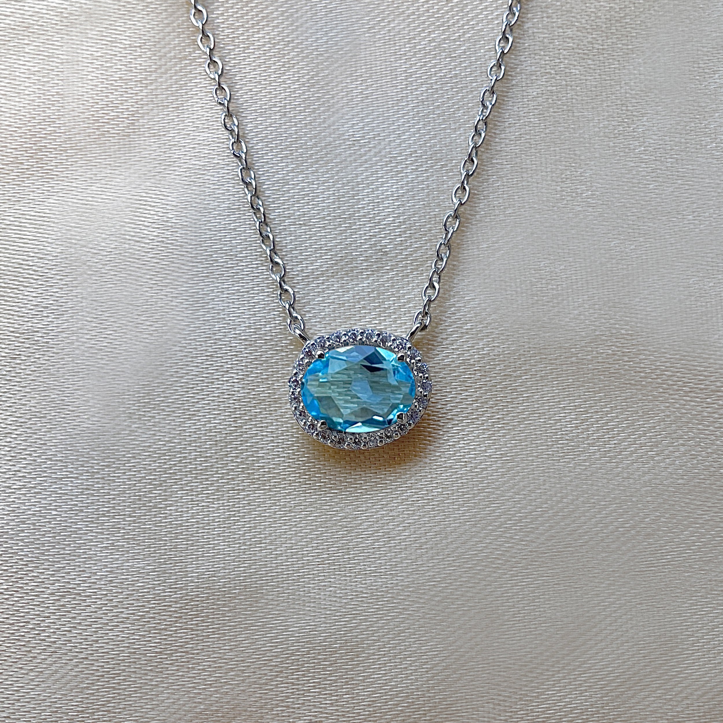 Swiss Blue Topaz & White Topaz Necklace-(SBTZ-SN-85.)